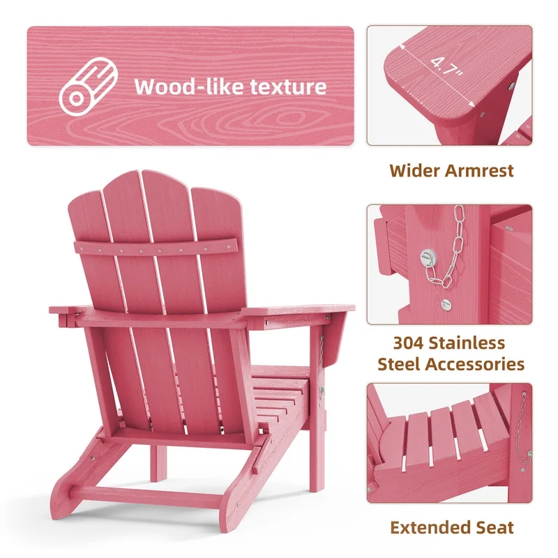 Outdoor Patio Folding HDPE Resin Adirondack Chair, Red - Womvr