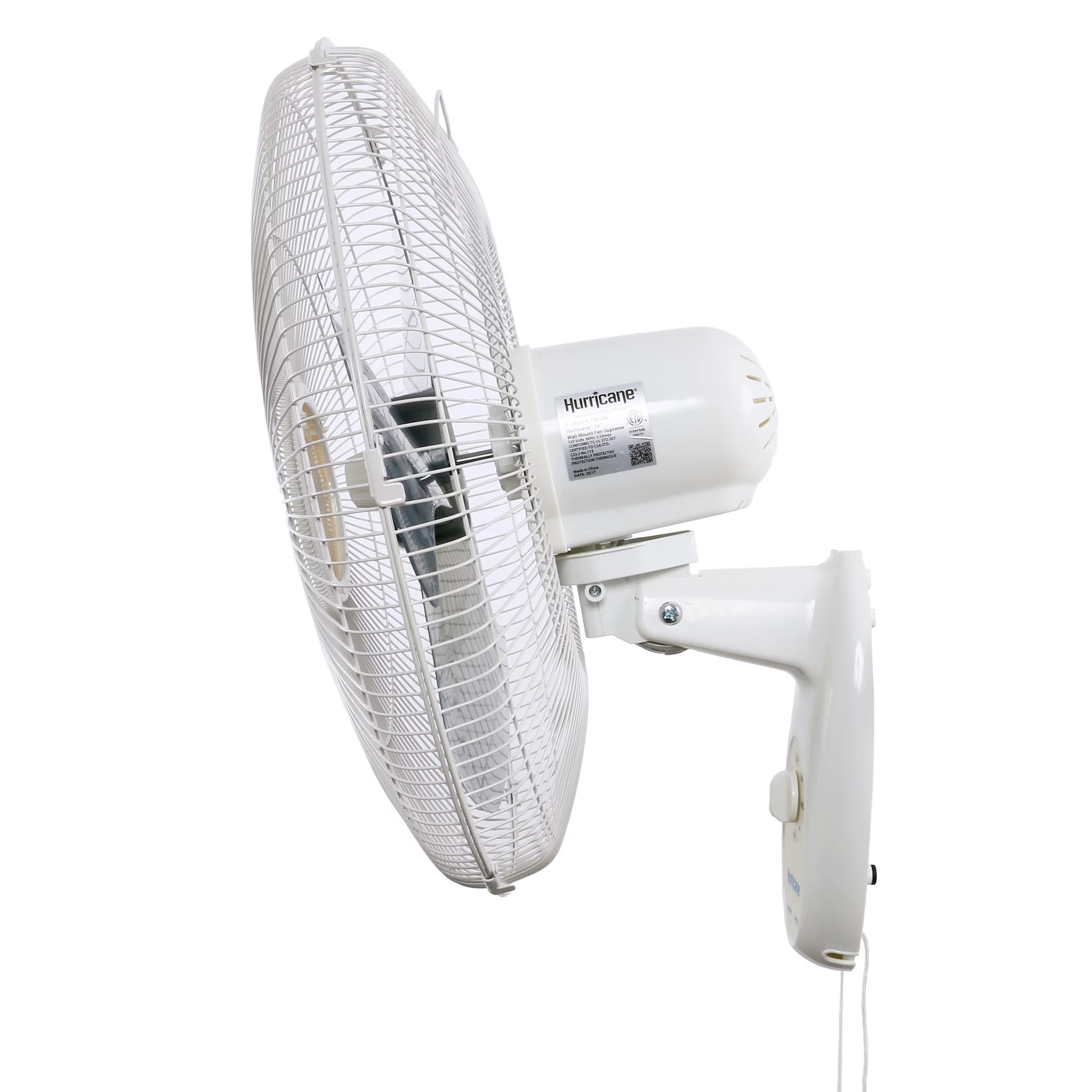 Hurricane Supreme 18 Inch Oscillating Wall Mount Fan, White - Womvr