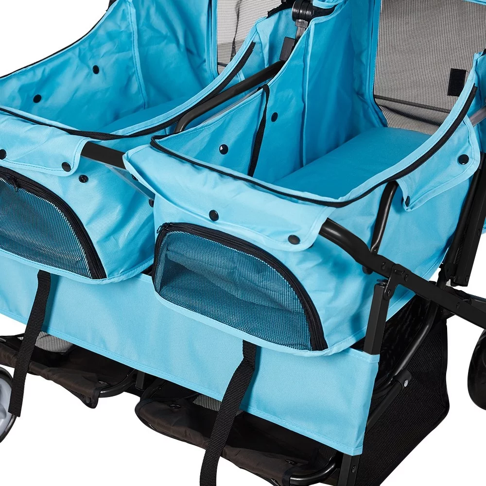 Karmas Product Double Pet Stroller Foldable Doggy Stroller Two-Seater Carrier Strolling Cart for Dog Cat, Blue - Womvr