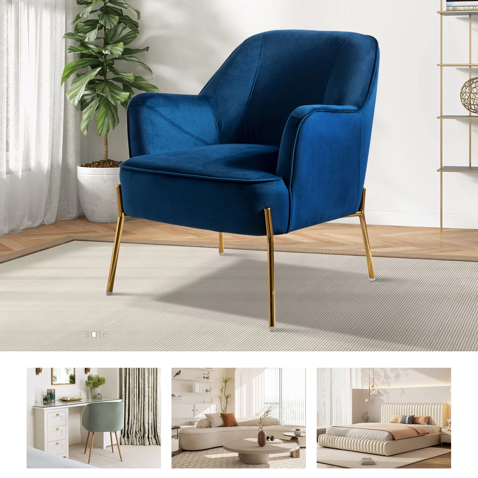 Velvet Upholstered Accent Chair Metal Legs Curved Backrest Lounge Home Armchair Bedroom Adult Pink - Womvr
