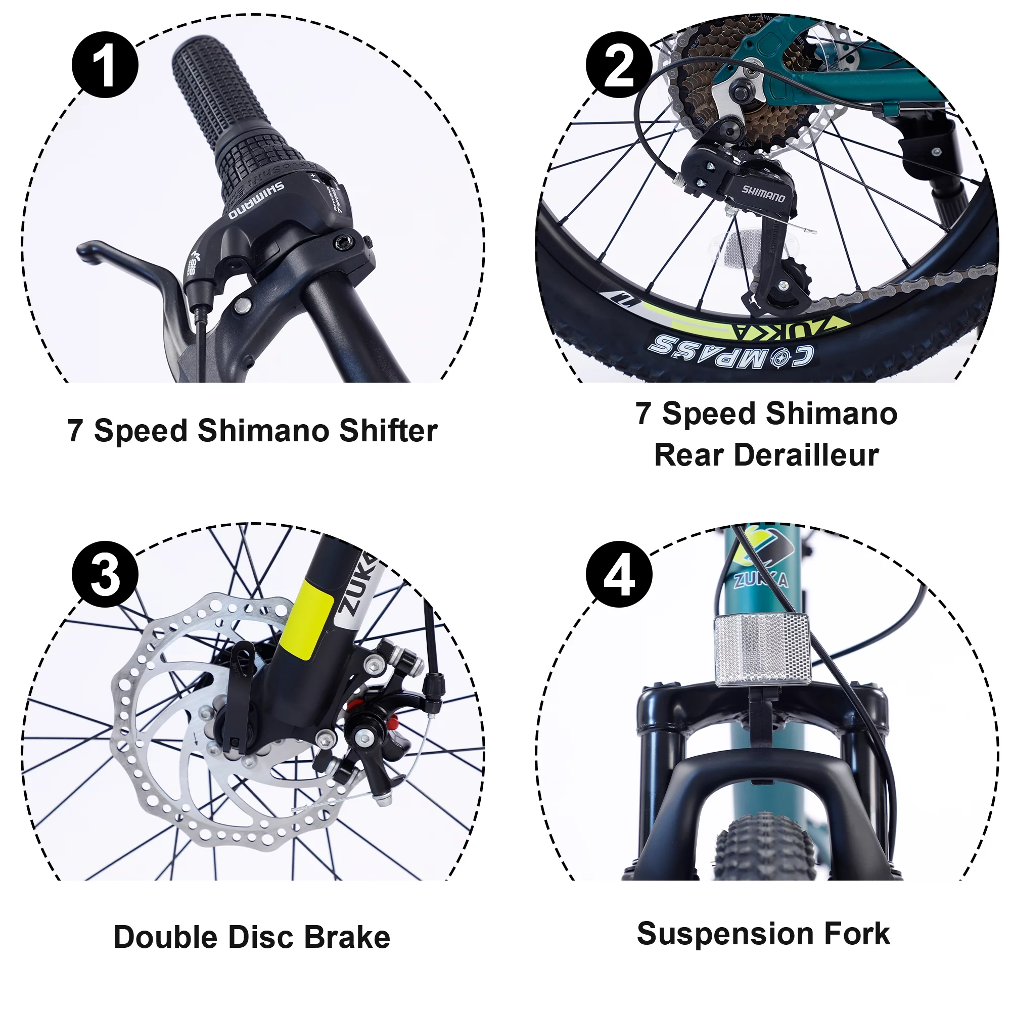 Meghna 20” Mountain Bike 7 Speed Green MTB Bicycle for Kids Boy 5-9 Years - Womvr