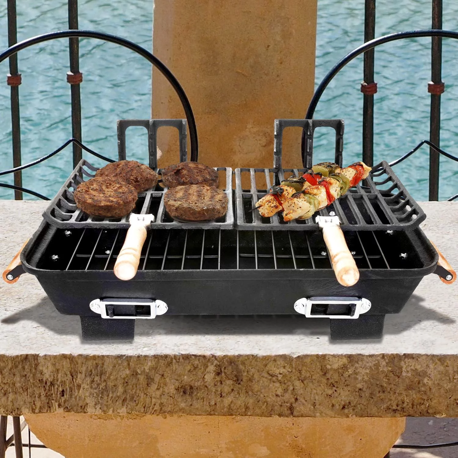 Marsh Allen Cast Iron Hibachi Tabletop Charcoal BBQ Grill - Womvr