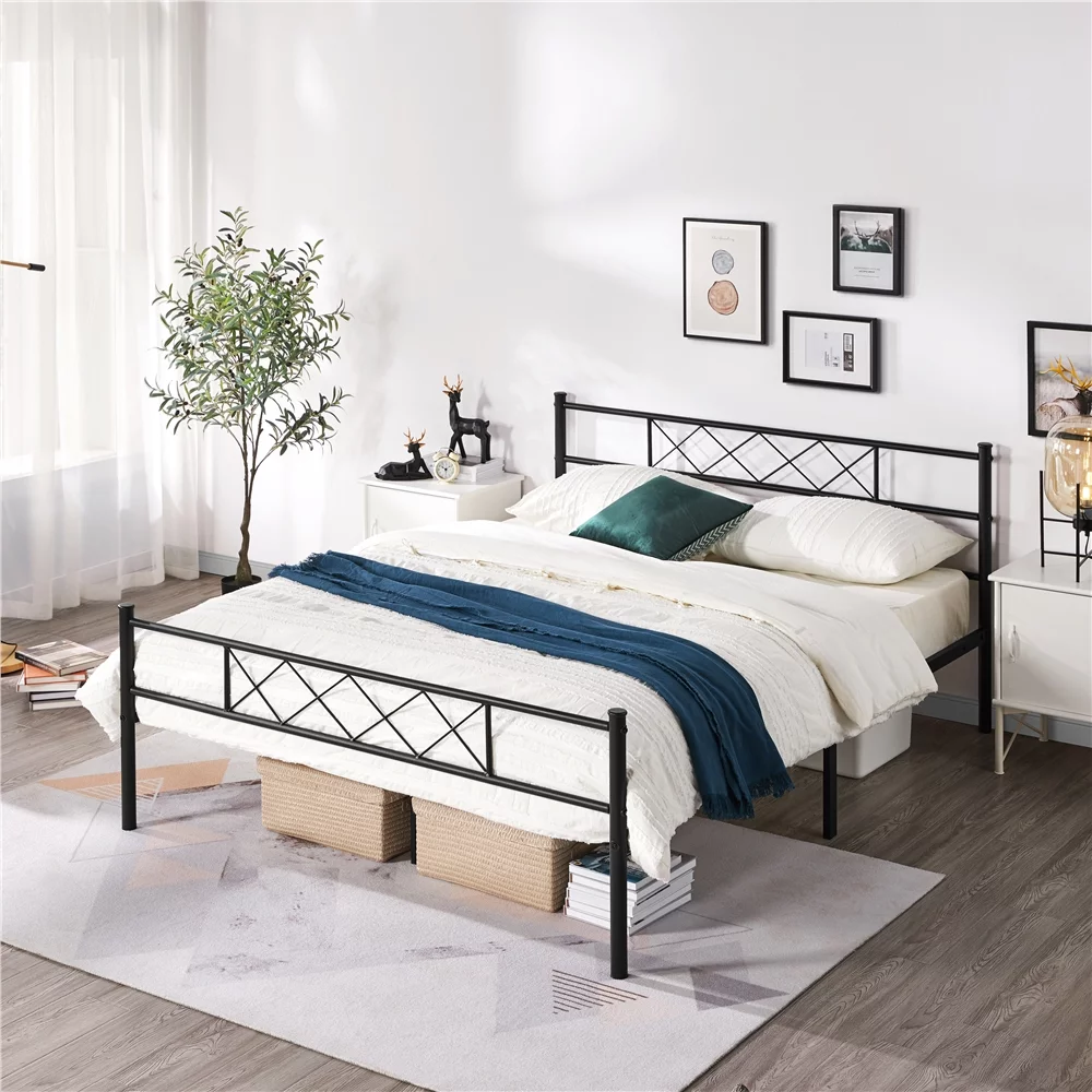 Topeakmart Twin Metal Bed Frame with Crisscross Headboard & Footboard, White - Womvr