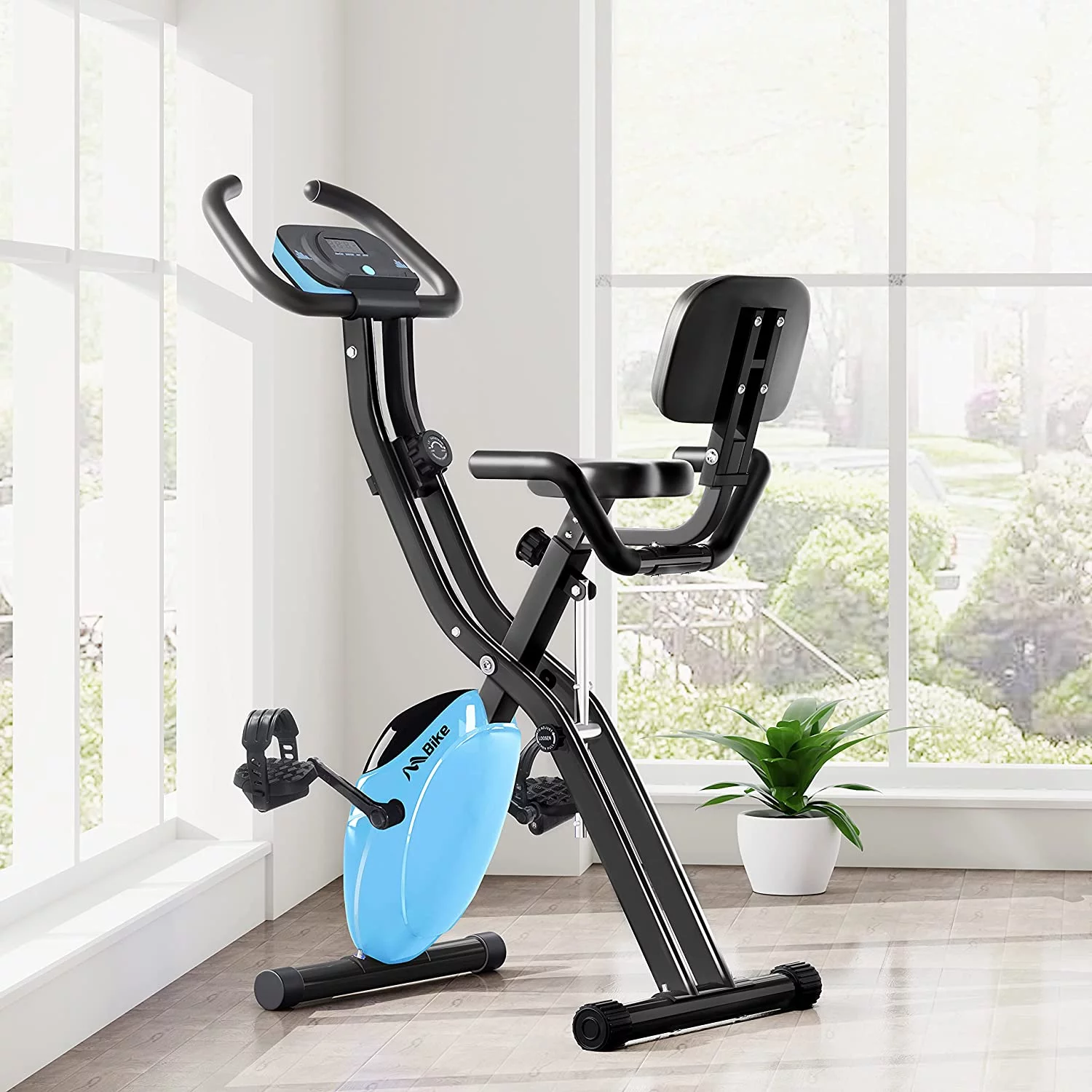 Folding Exercise Bike with 10-Level Adjustable Magnetic Resistance | Upright and Recumbent Foldable Stationary Bike is The Perfect Workout Bike for Home Use for Men, Women, and Seniors - Womvr