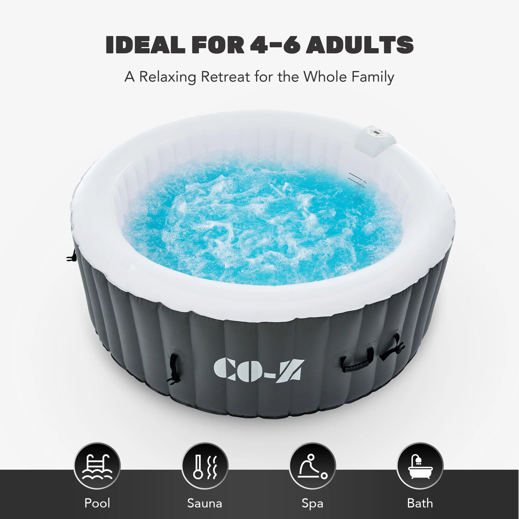 CO-Z 6 Person 7ft Inflatable Hot Tub Pool with Massage Jets and All Accessories Gray - Womvr