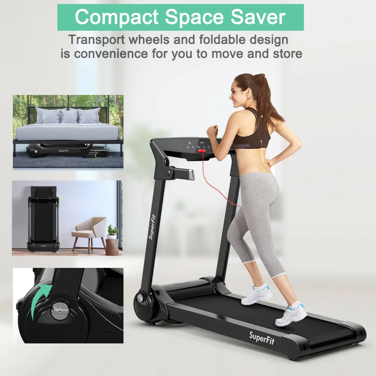 SuperFit 3HP Folding Electric Treadmill Running Machine w/ Speaker Red - Womvr