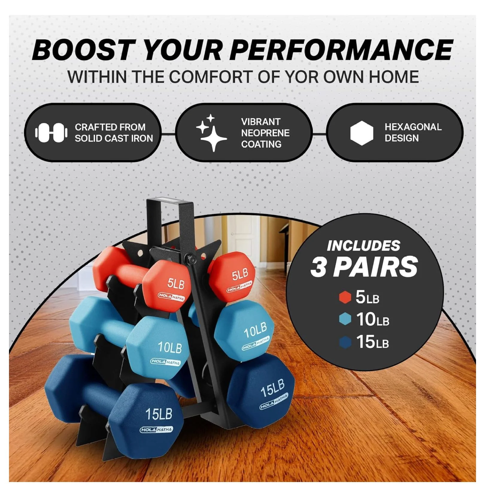 2, 3, 5, 8, and 10 Pound Neoprene Dumbbell Hand Weight Set with Rack - Womvr