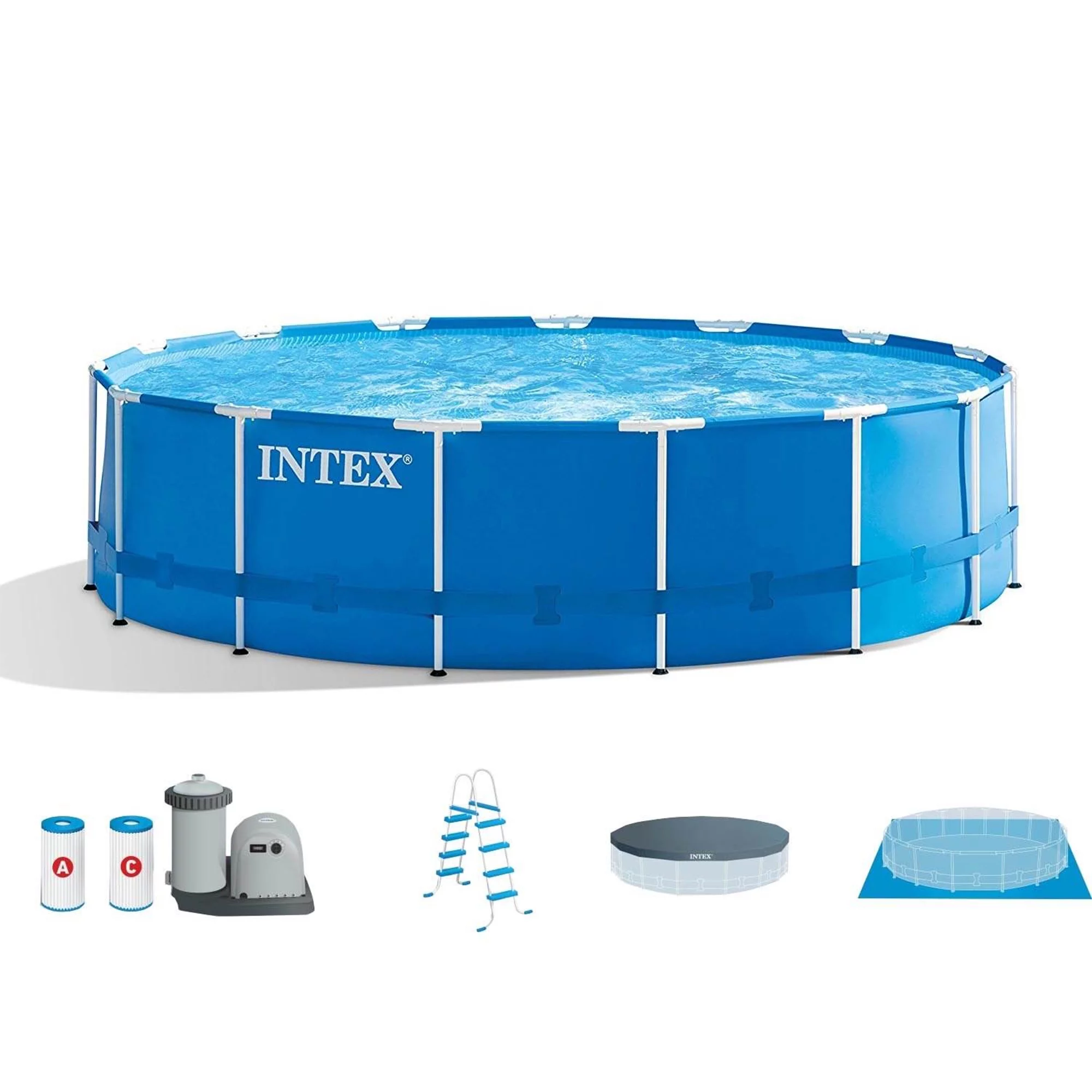 Intex 18ft x 48in Metal Frame Swimming Pool Set with 1,500 GFCI Pump & Filter - Womvr