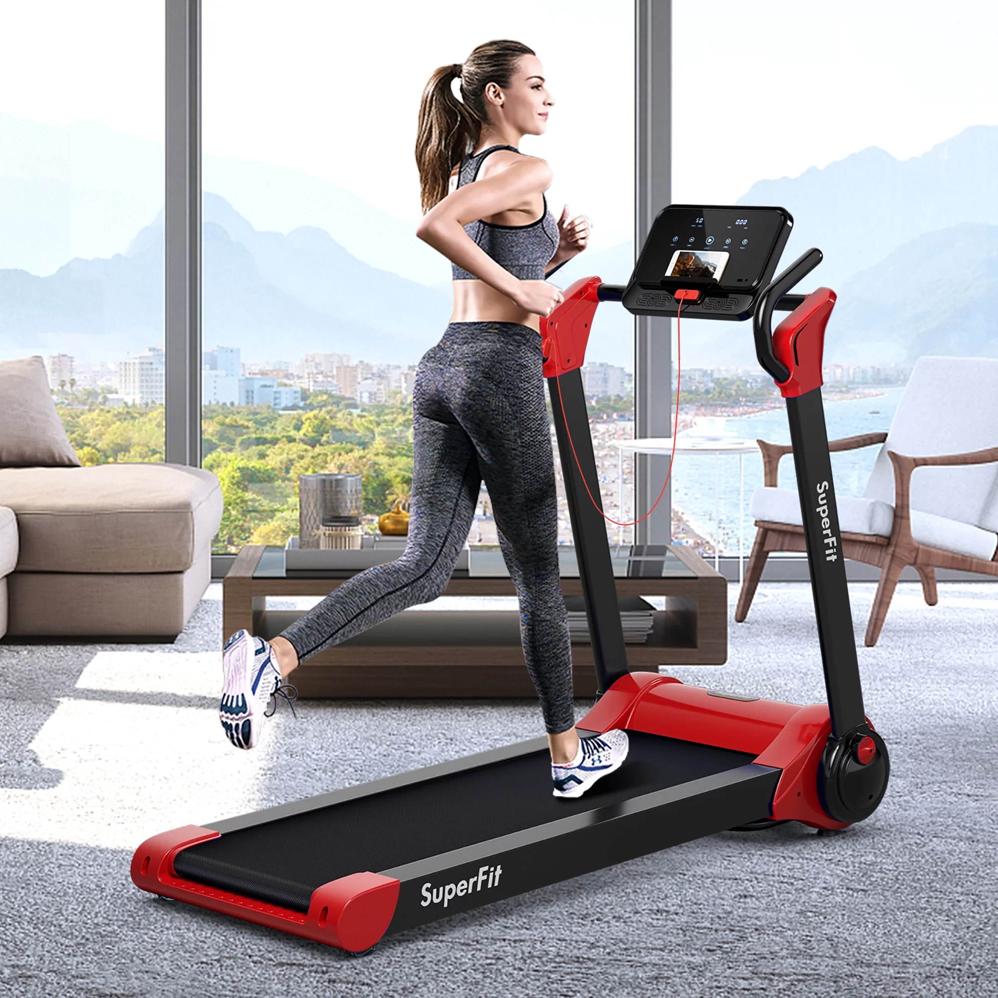Superfit Folding 2.25HP Electric Treadmill Running Machine APP Control Bluetooth Black - Womvr