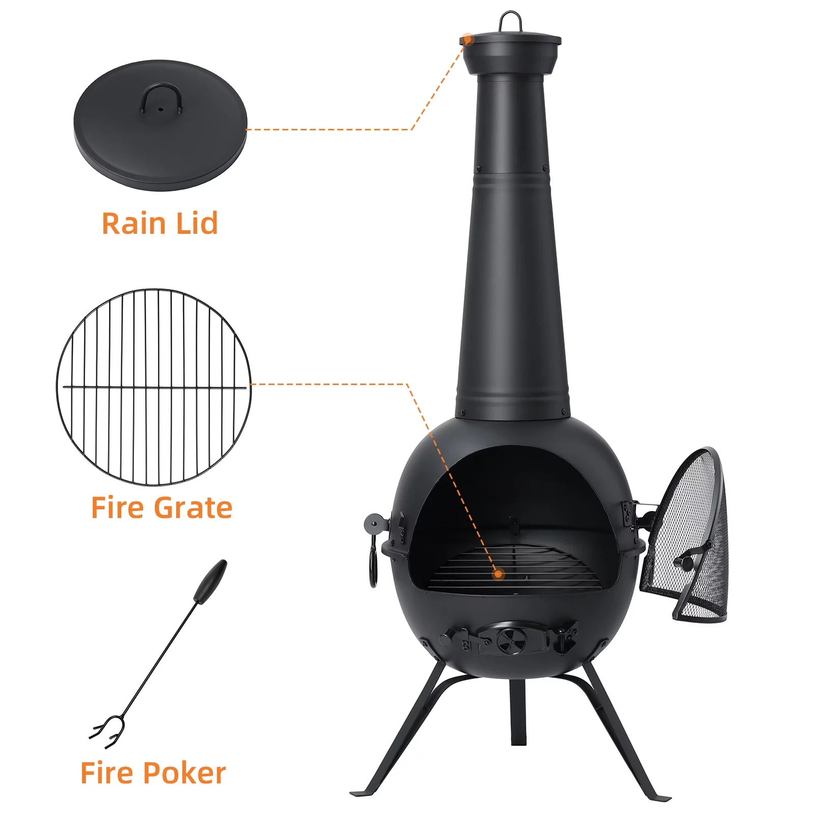 SinglyFire Chiminea Outdoor Fireplace Wood Burning Chimenea Metal Cast Iron Fire Pit with Cover Rain Lids for Backyard Garden Camping Patio Heater - Womvr