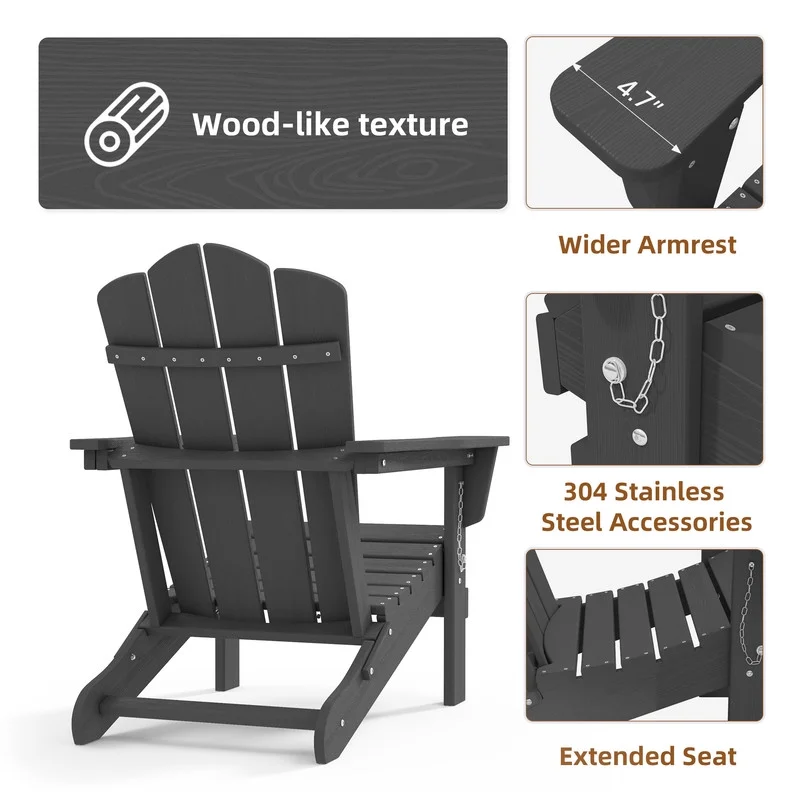 Outdoor Patio Folding HDPE Resin Adirondack Chair, Red - Womvr