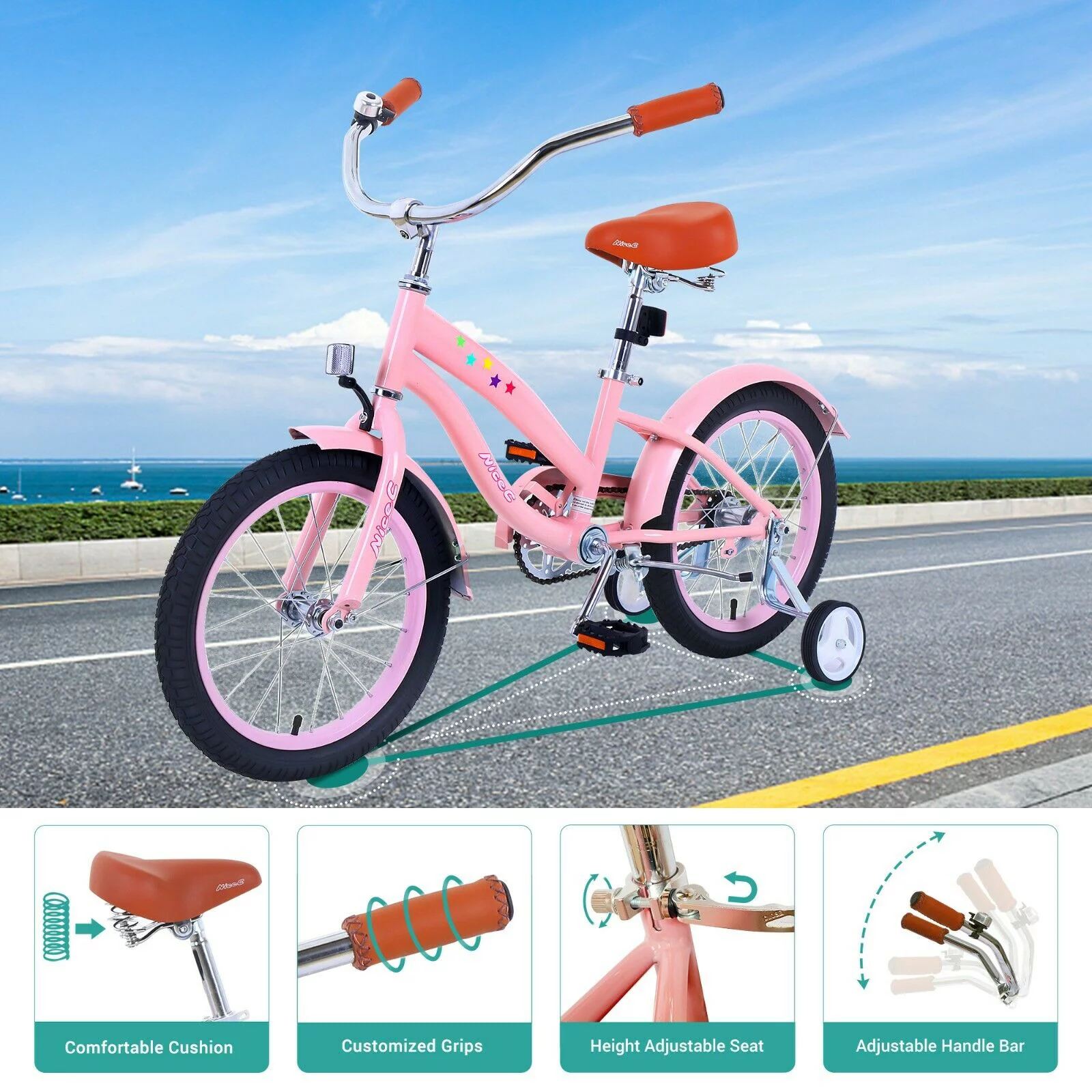 Nice C Kids Bike with Coaster Brake and Training Wheels, Boys Girls 12 14 16 18 20 inch (12 inch Black) - Womvr