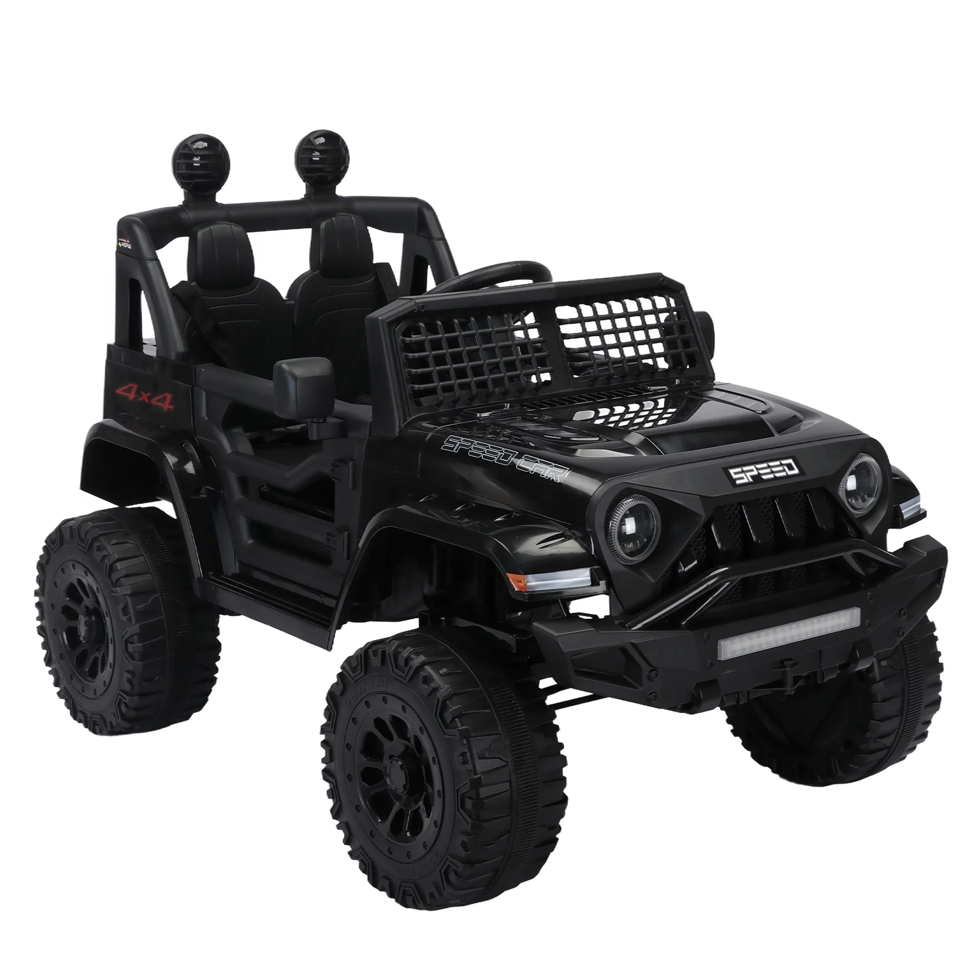 Kids Ride on Truck with Parents Remote Control, 12V 7A Battery Powered Electric Car Vehicle Toy with 3 Speed, USB, MP3, Bluetooth, LED Light, Safety Belt, Electric Car for Kids (Black) - Womvr