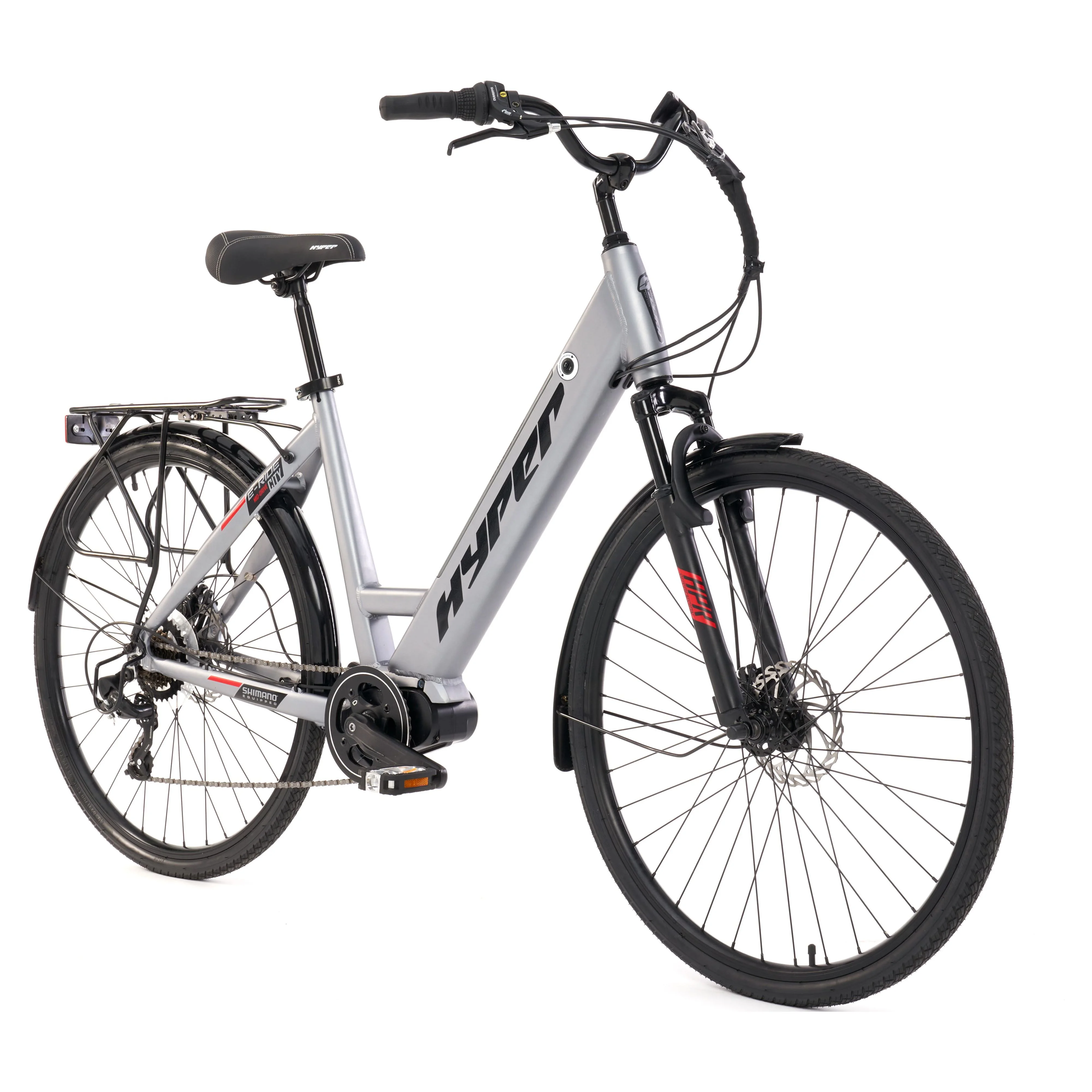 Hyper Bicycles 36V 700C Commuter Electric Bike for Adults, Pedal-Assist, 250W Mid-Drive E-Bike Motor, Matte White - Womvr