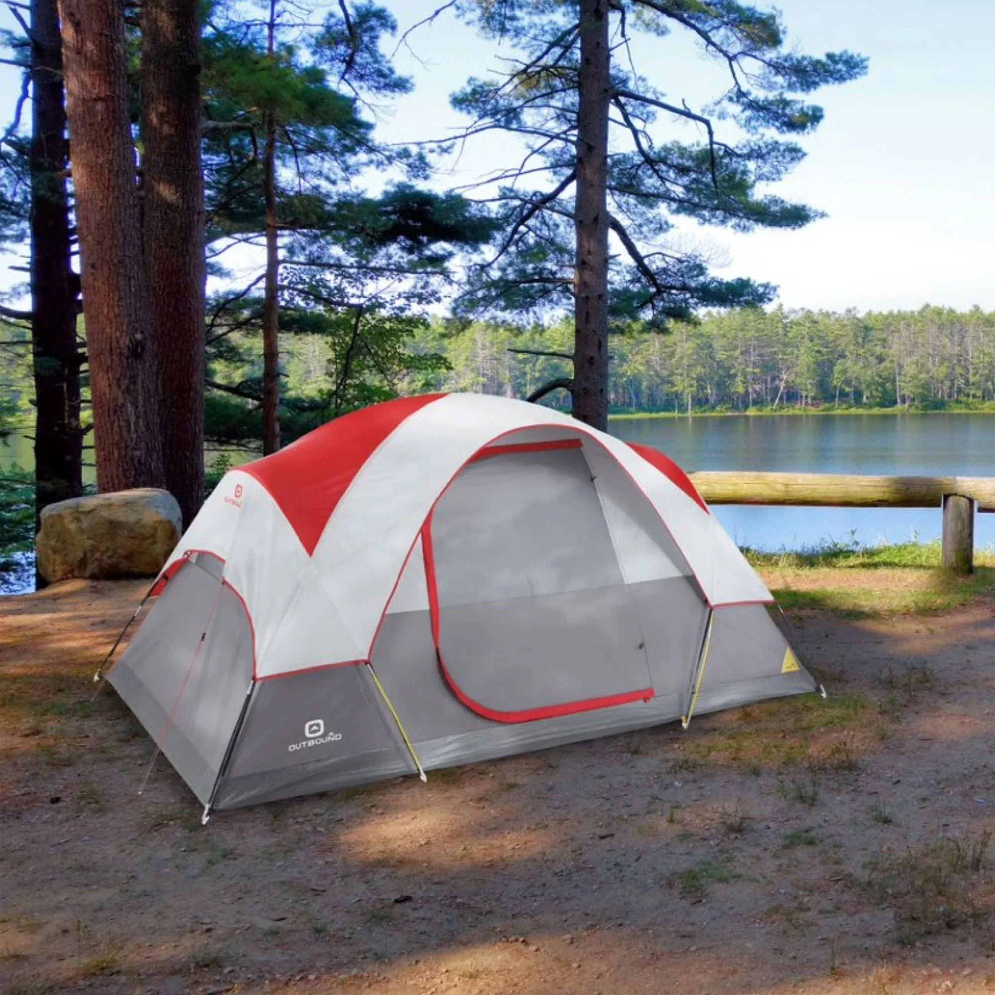 Outbound 8 Person 3 Season Easy Up Dome Tent with Room Divider and Rainfly, Red - Womvr