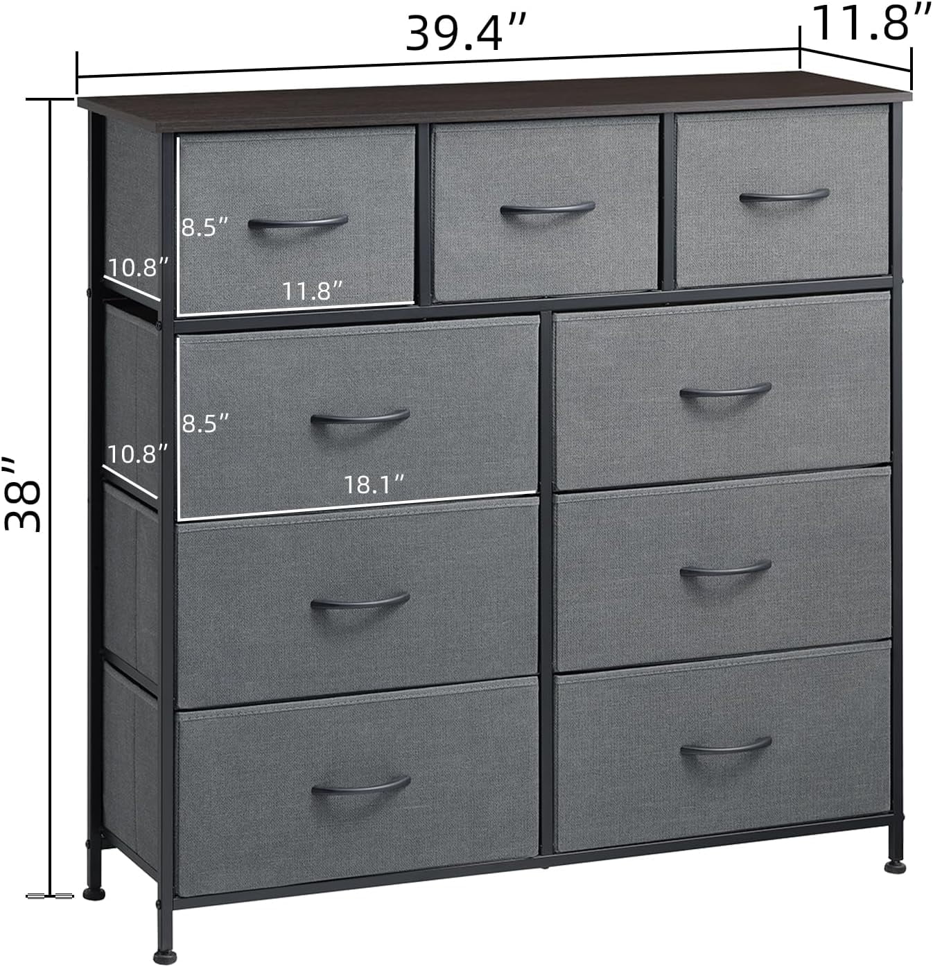 Somdot Dresser, 9-Drawer Fabric Storage Tower for Bedroom, Nursery, Entryway, Closets, Tall Chest Organizer Unit with Large Capacity Fabric Bins - Womvr