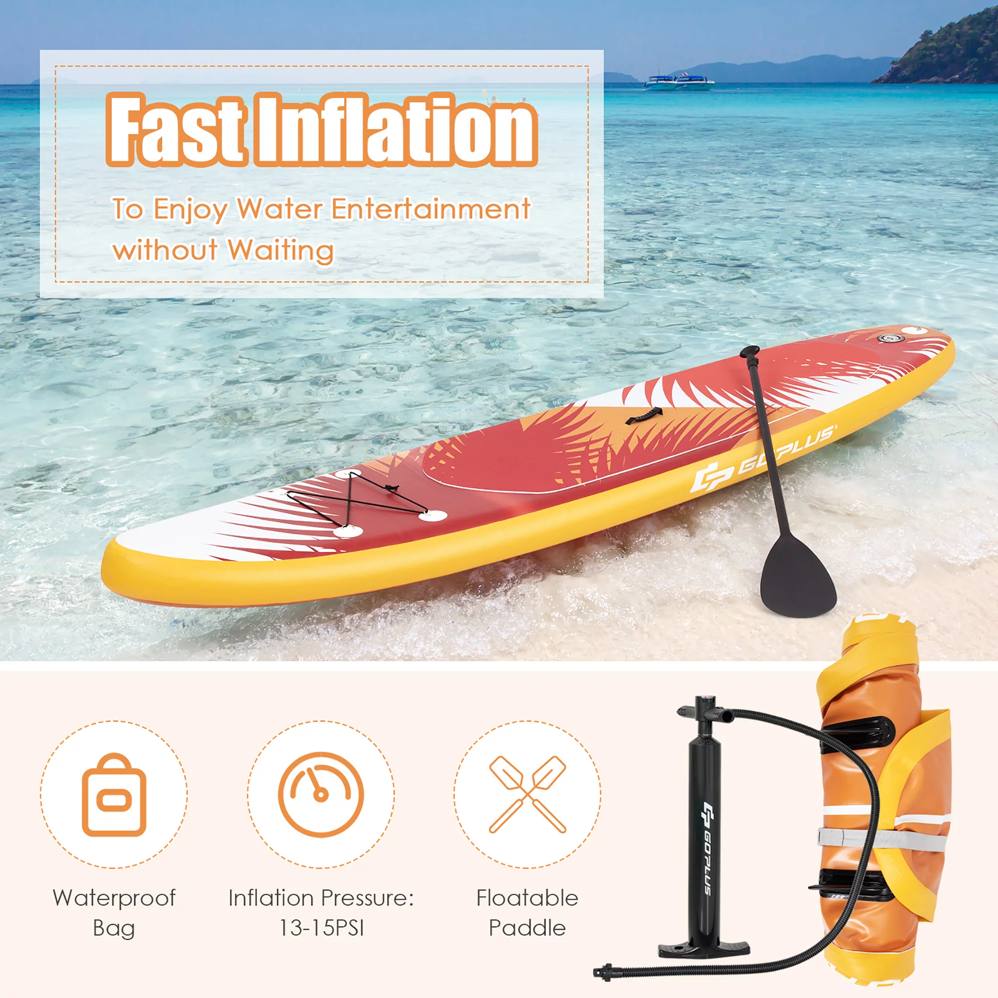 Goplus 10.5' Inflatable Stand Up Paddle Board Surfboard W/ Aluminum Paddle Pump Orange - Womvr