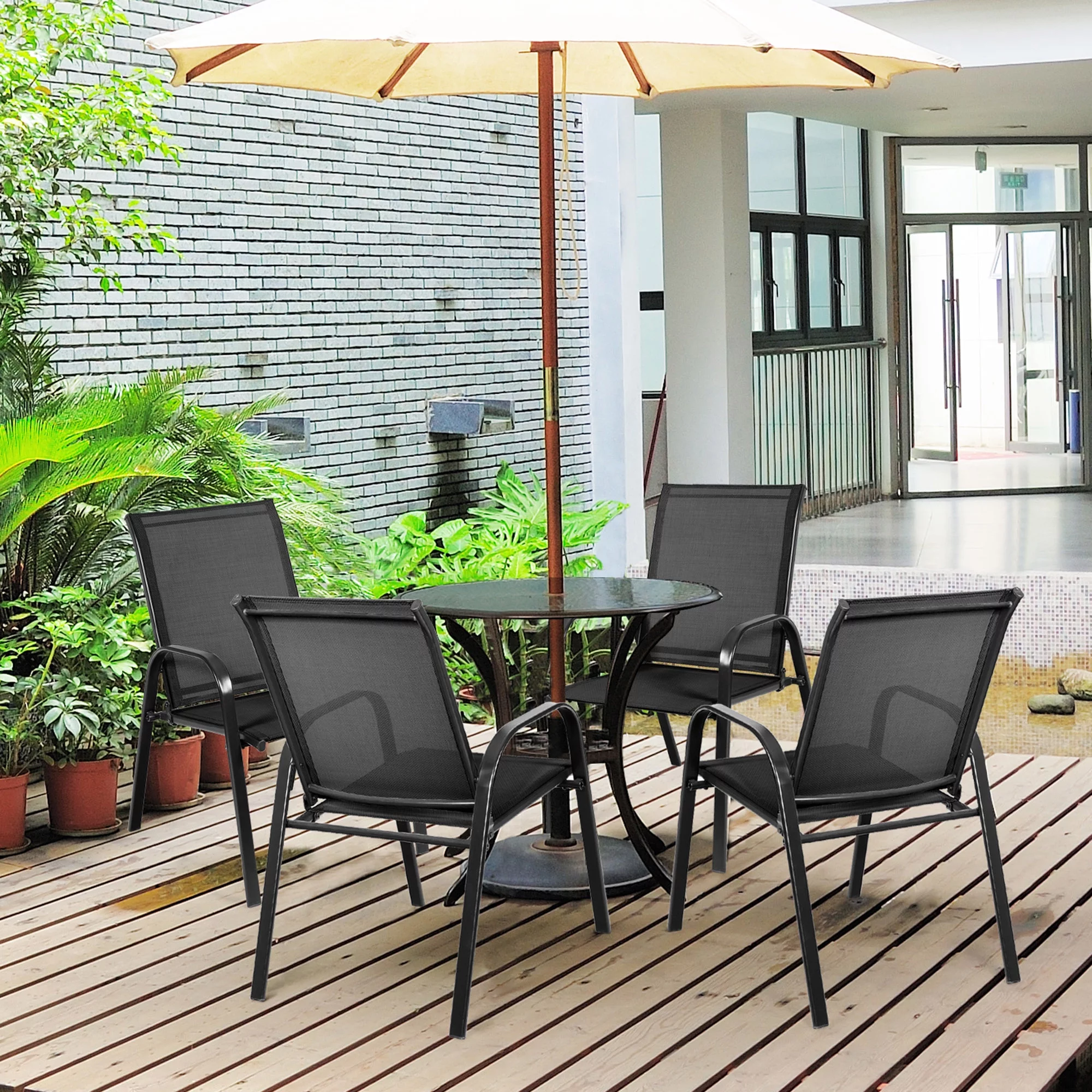 Gymax Set of 2 Patio Chairs Dining Chairs w/ Steel Frame Yard Outdoor Grey - Womvr