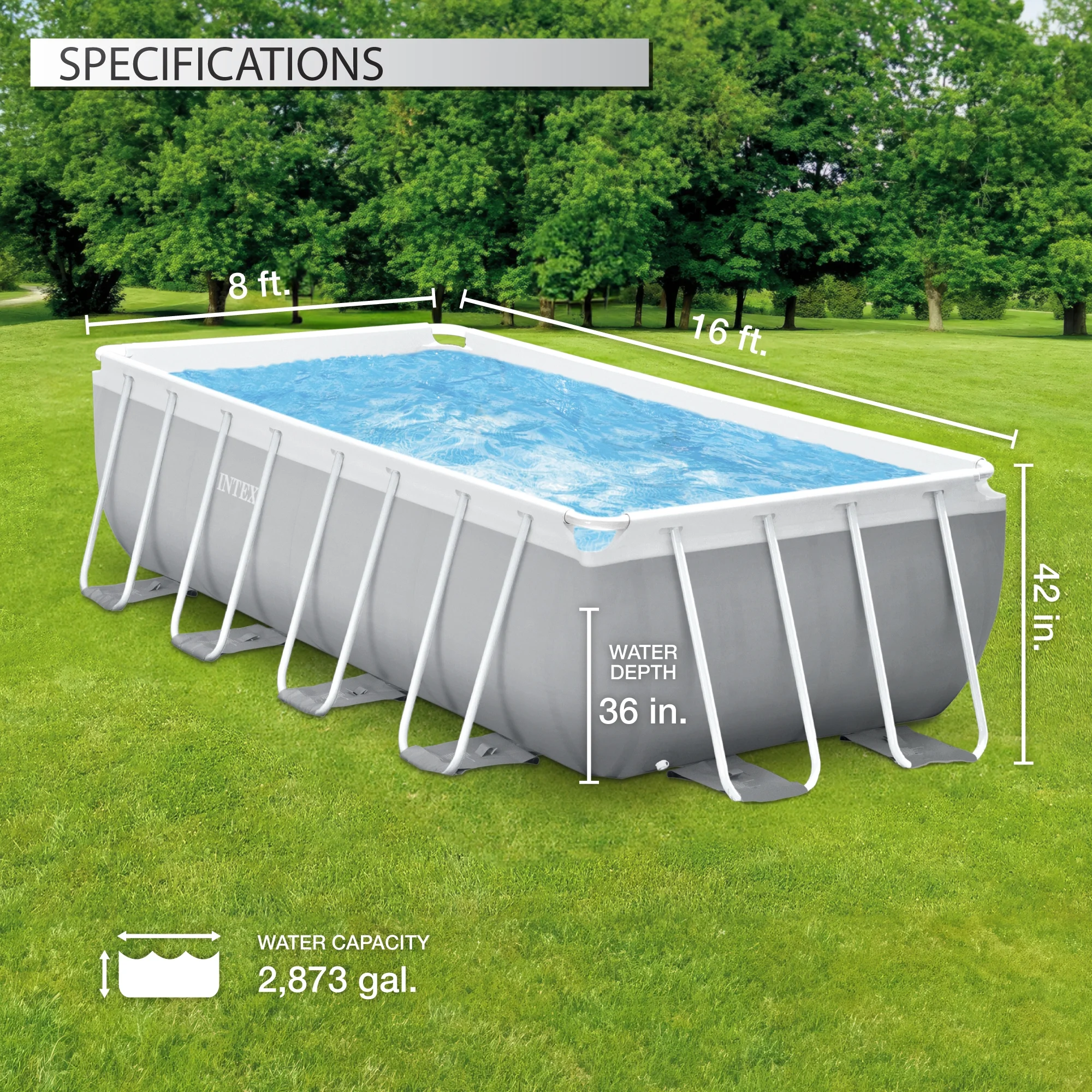 Intex 16Ft X 8Ft X 42In Prism Frame Rectangular Pool Set - Womvr