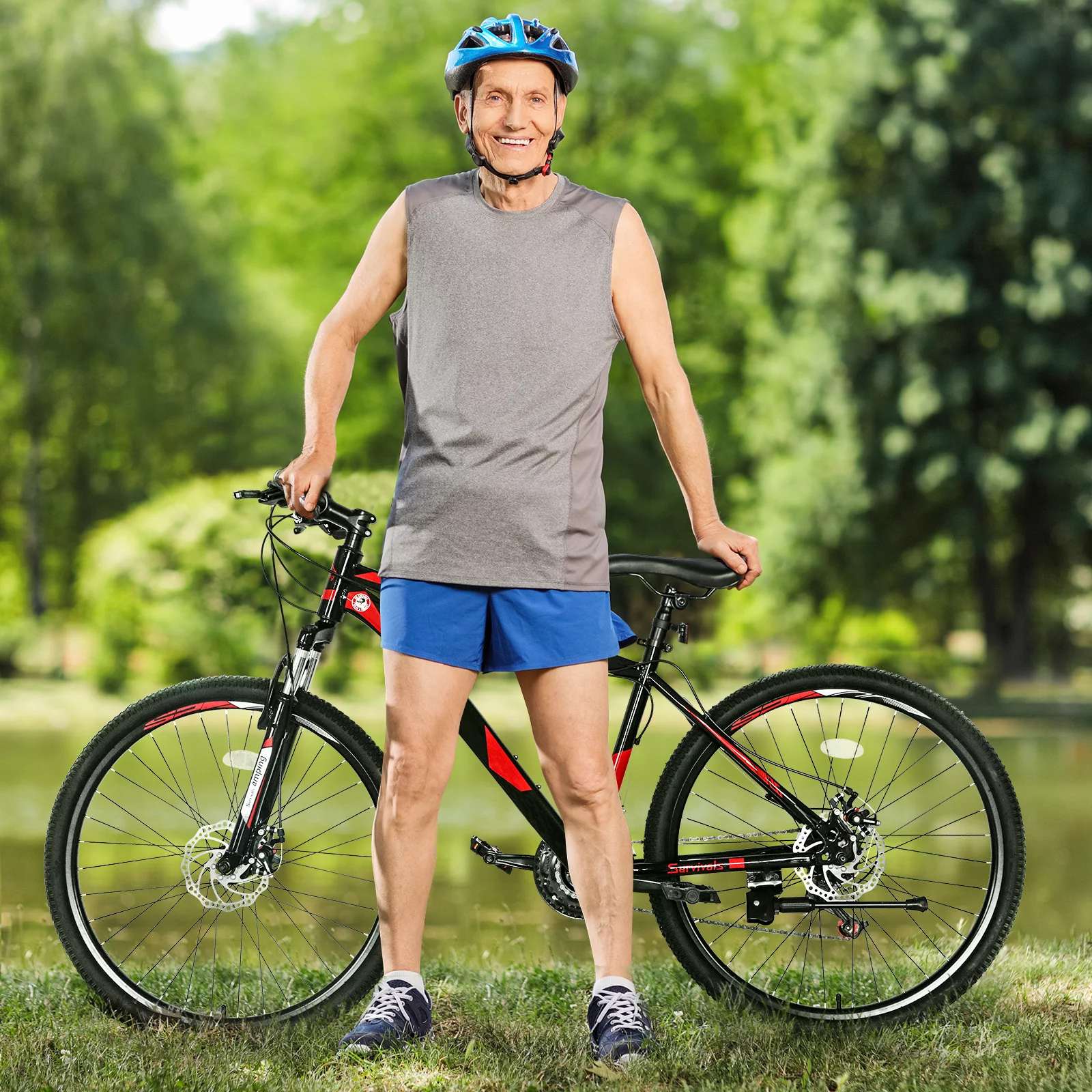 Campingsurvivals 21 Speed Mountain Bikes, with 26 inch Wheels and Dual Disc Brakes, Red/Black - Womvr