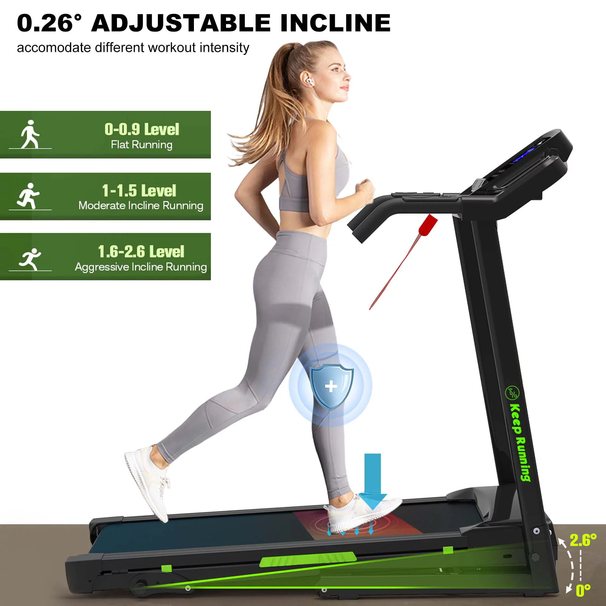 Aukfa 3.5 HP Folding Treadmill with Incline for Home Office Workout, 300 lbs+ Capacity, Green - Womvr