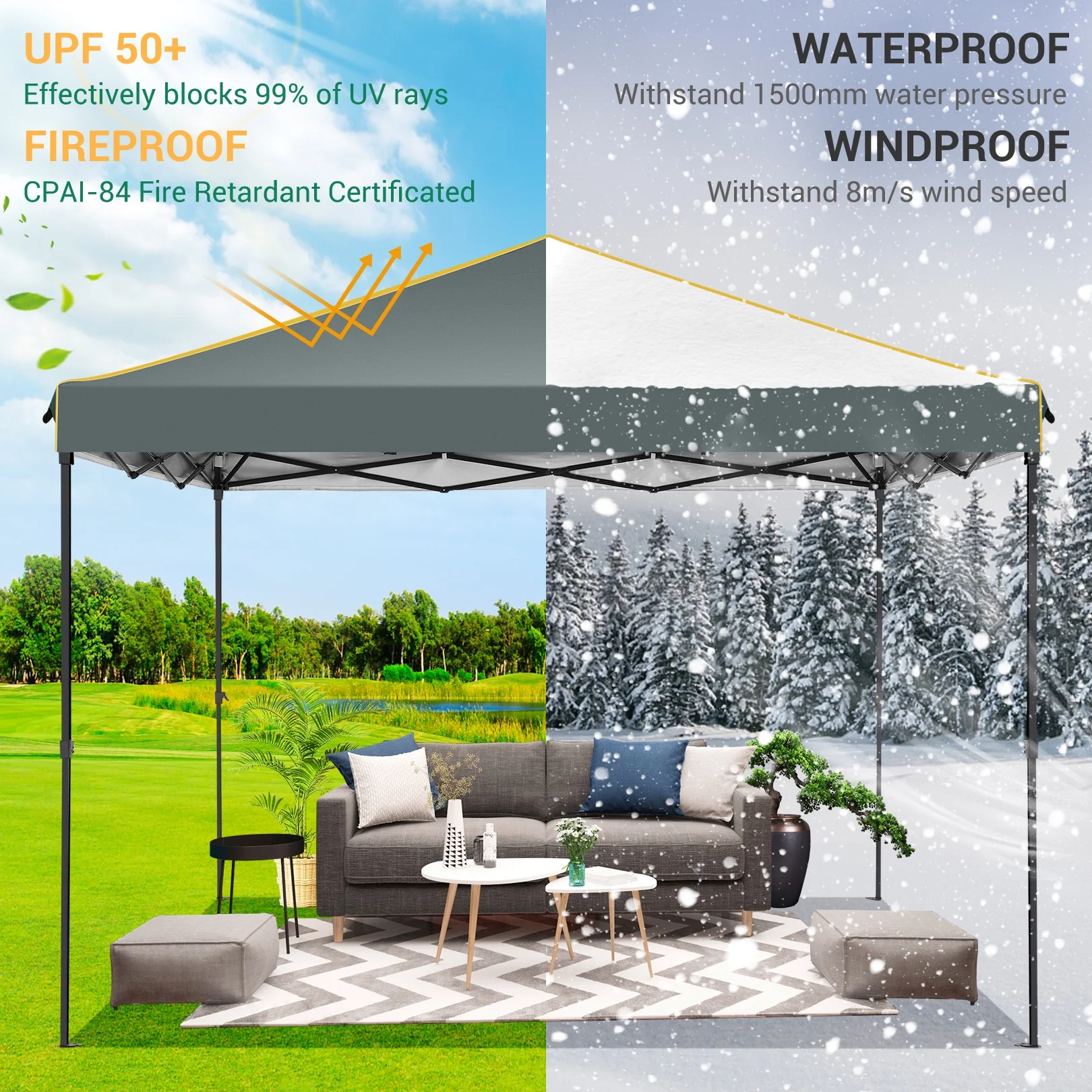 SANOPY 10' x 10' Pop up Canopy, UV and Rain Resistant Canopy Shelter with 4 Removable Sidewalls and Sandbags, Outdoor Canopy with Carry Bag for Grass, Beach and Camping - Womvr