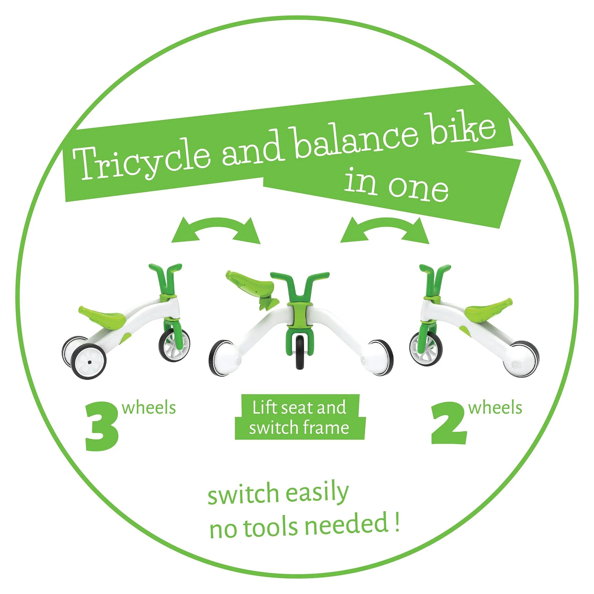 Chillafish Bunzi Gradual Balance Bike and Tricycle,6 inches, 2-in-1 Ride on Toy for 1-3 Years Old, Silent Non-Marking Wheels, Lime - Womvr