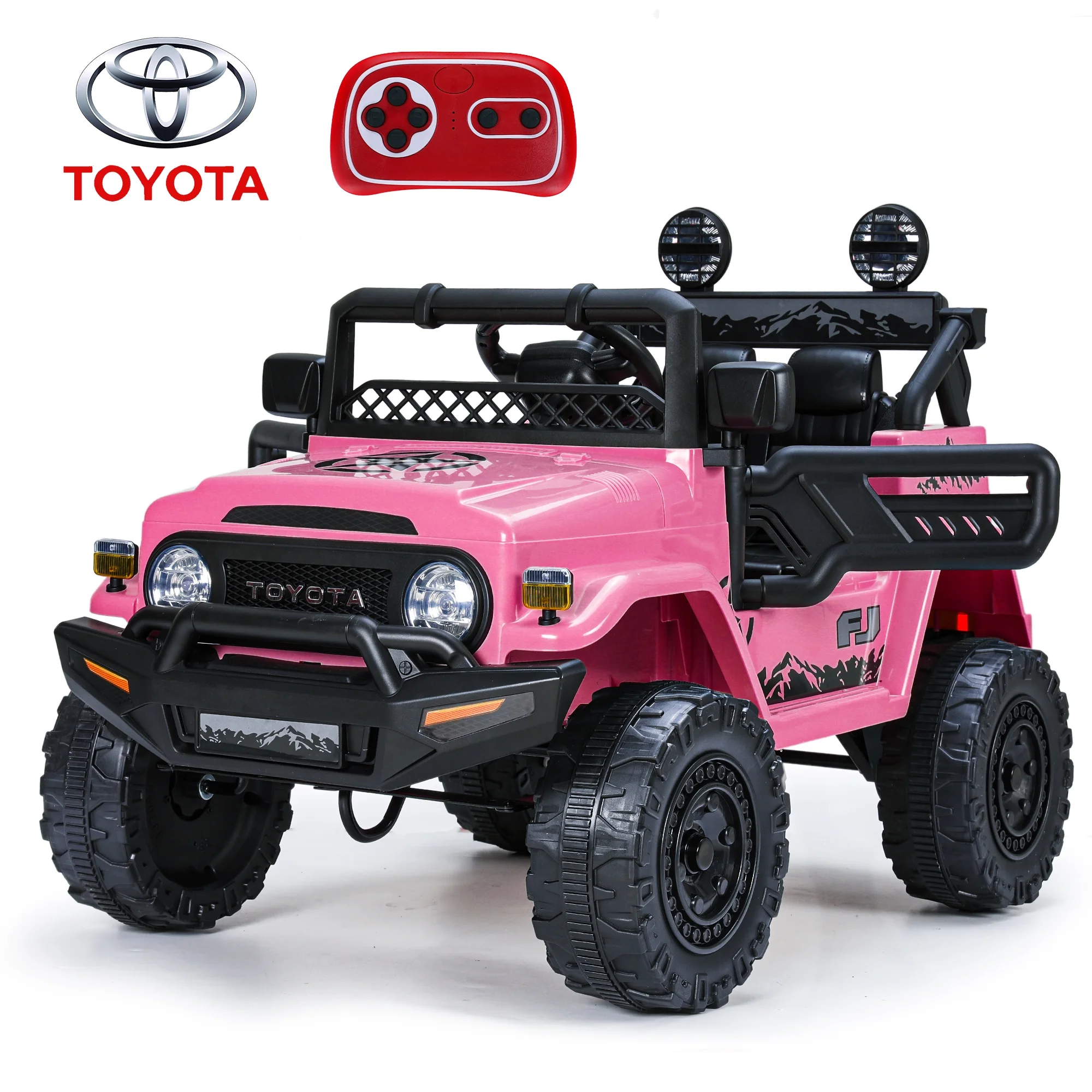 Toyota FJ Cruiser Ride on Car, 12V Powered Off-Road Toys for Kids w/ Remote,Spring Suspension,6 LED Lights,Camo Green - Womvr