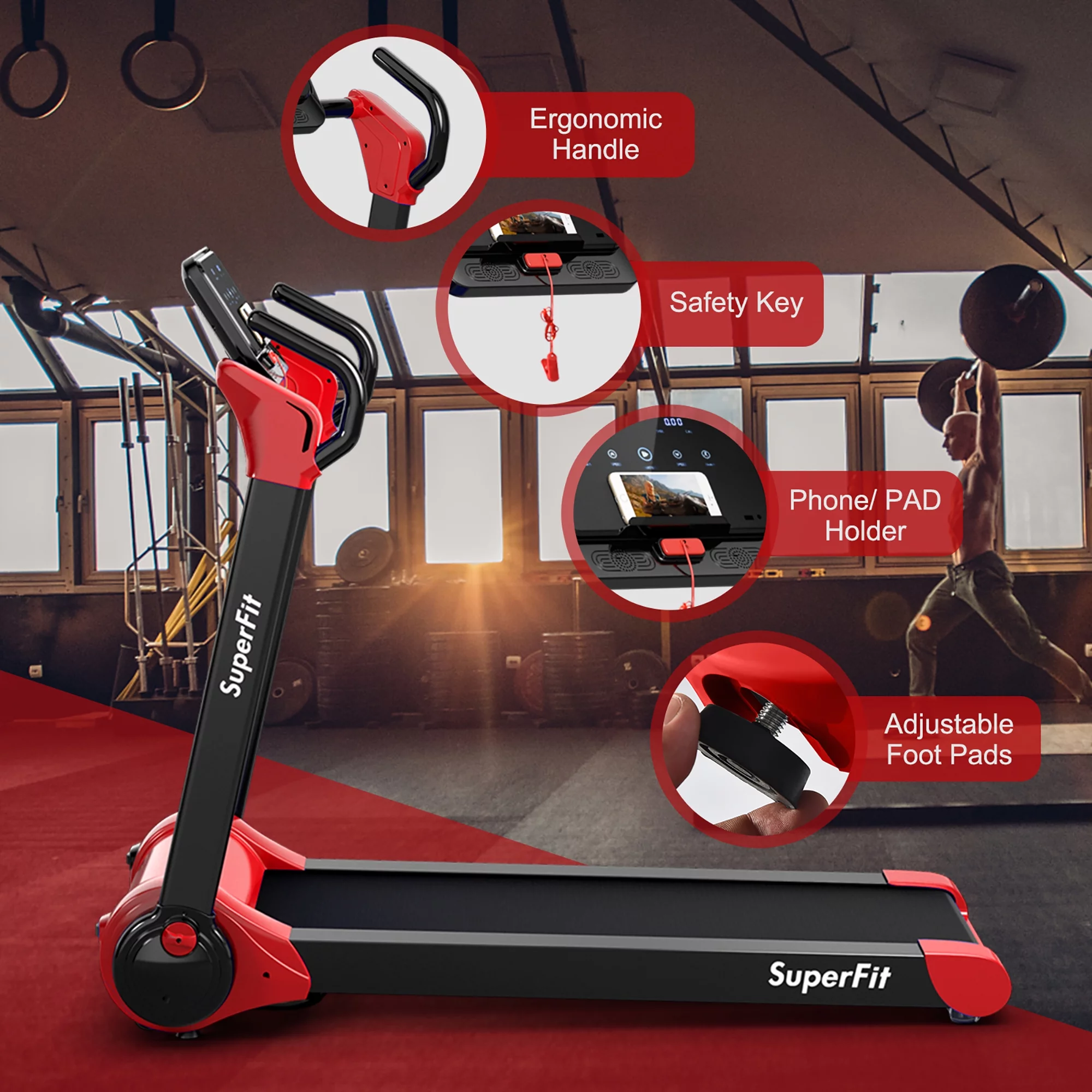 Superfit Folding 2.25HP Electric Treadmill Running Machine APP Control Bluetooth Black - Womvr