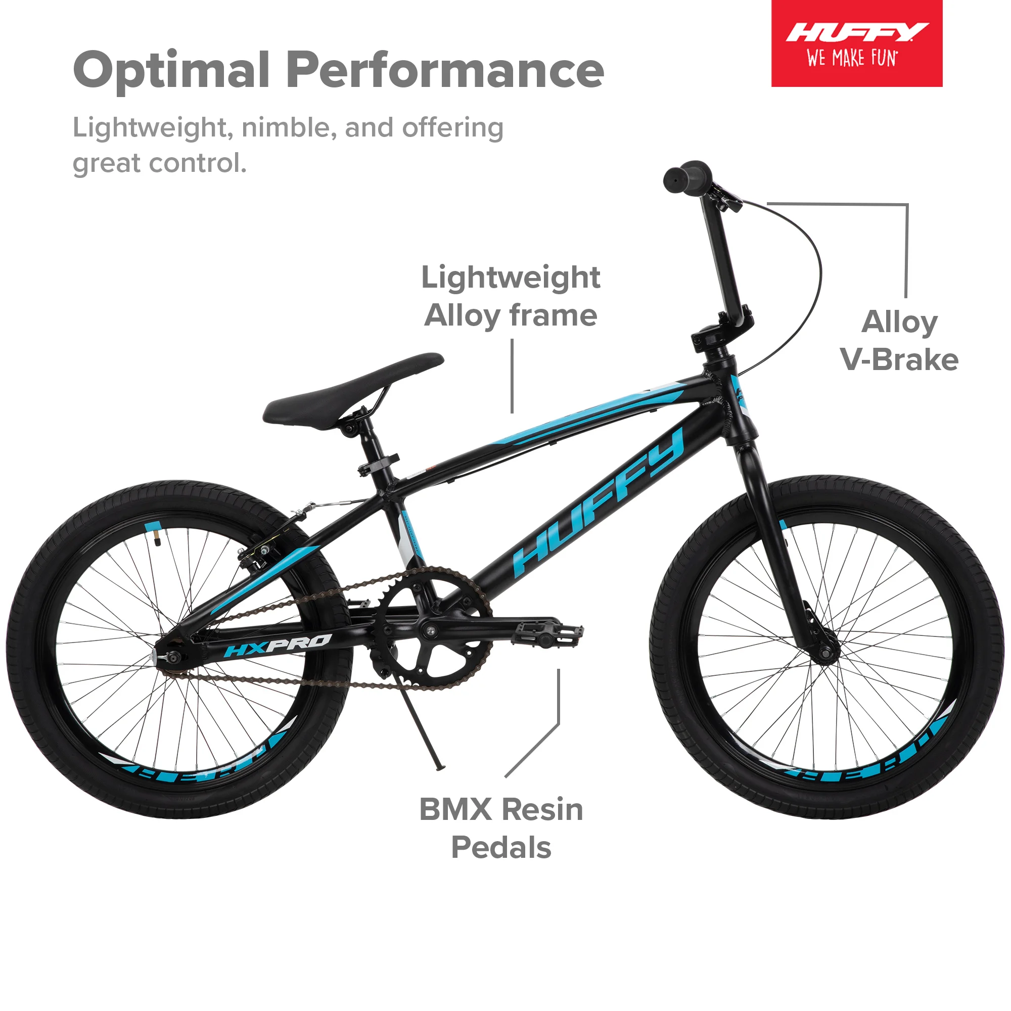 Huffy 20-inch BMX Bikes HX-Pro Bike, Black with Teal, Aluminum Frame, Ages 5+ Years - Womvr