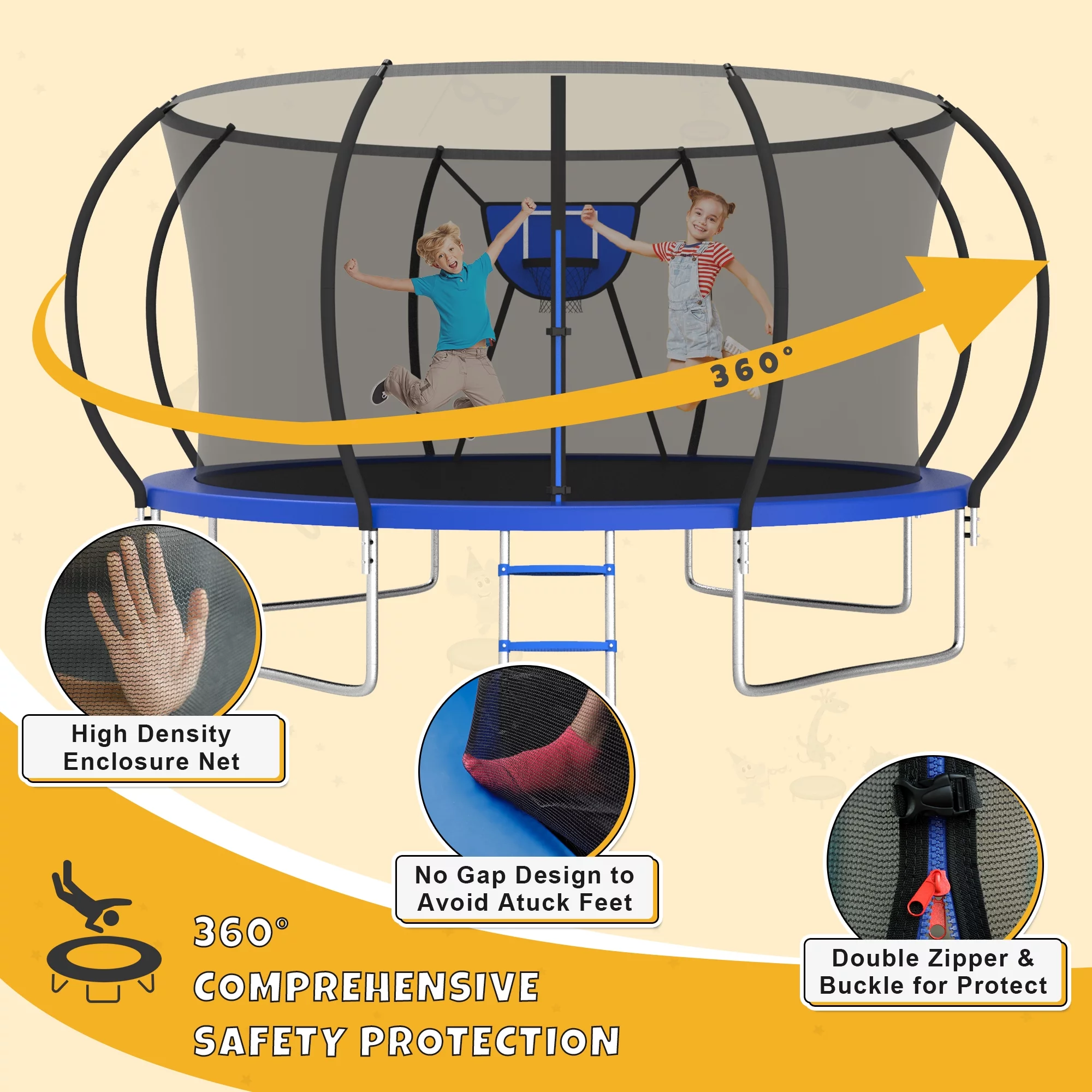 Elitezip Trampoline 12FT Trampoline for Kids and Adults, 1500LBS Heavy Duty Trampoline with Enclosure and Basketball Hoop, Outdoor Trampoline Easy Assembly - Womvr