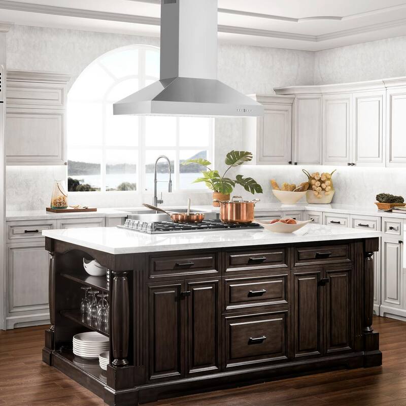 36 in. 400 CFM Convertible Island Mount Range Hood in Stainless Steel - Womvr