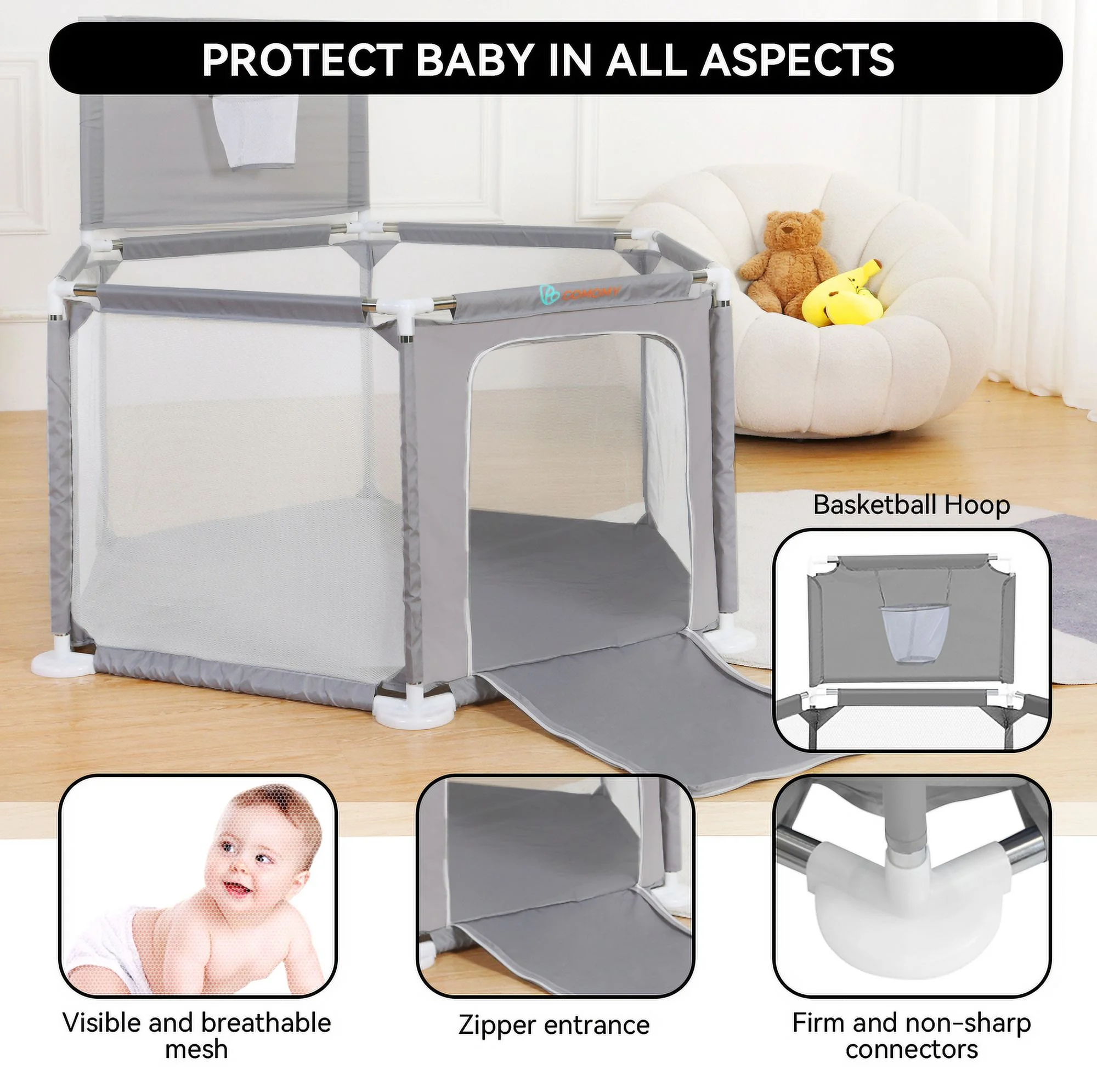 Baby Playpen, Baby Play Yard, Baby Fences Christmas Gifts Space Saving Baby Bodyguard, Blue - Womvr