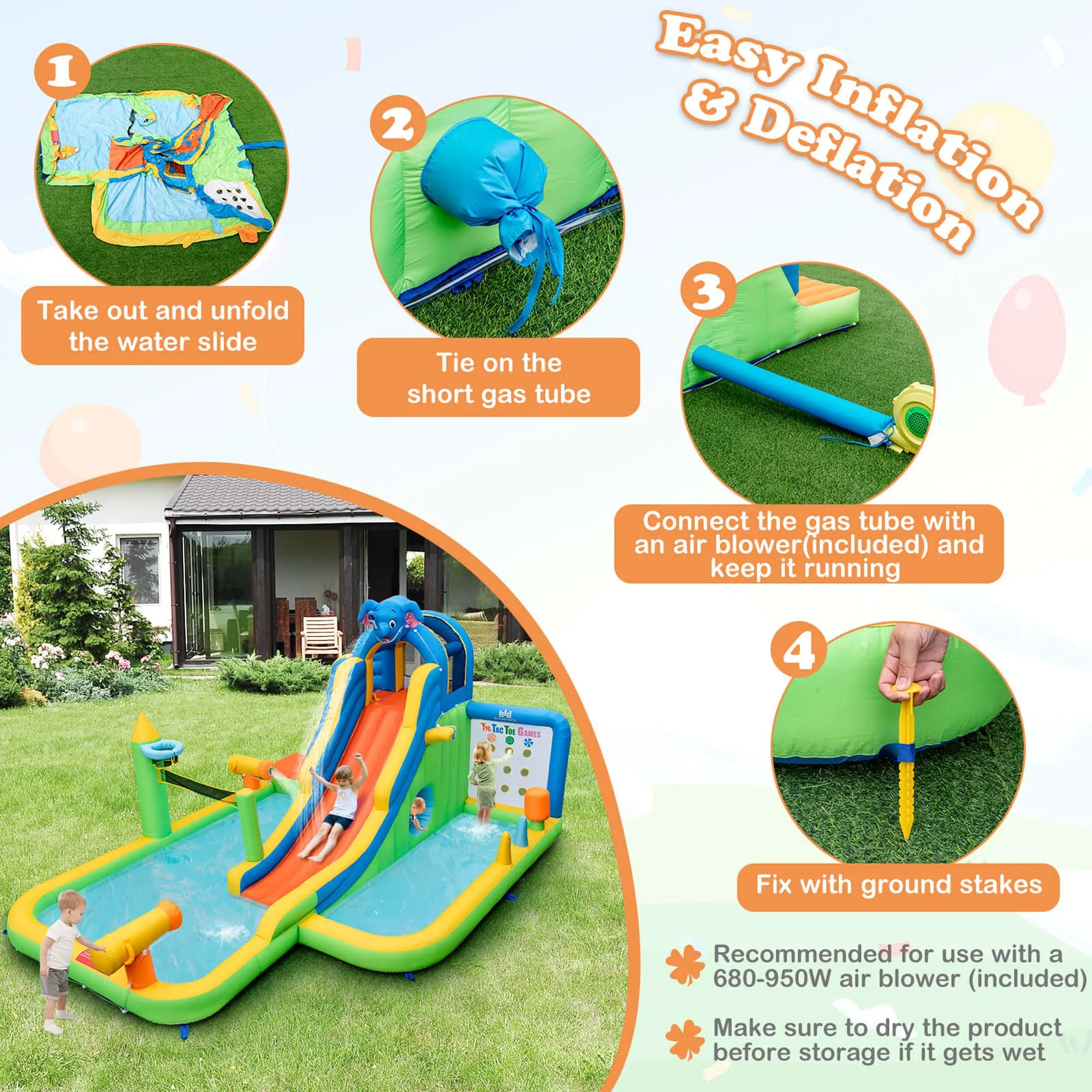 Costway Inflatable Water Slide Giant Splash Pool for Kids Backyard Fun without Blower - Womvr