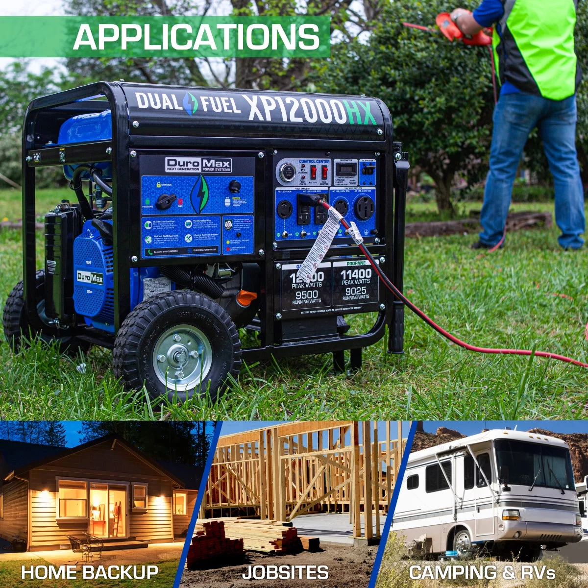 Duromax-XP12000HX DuroMax Generator Dual Fuel Gas Propane Portable with CO Alert 12,000 Watt - Womvr