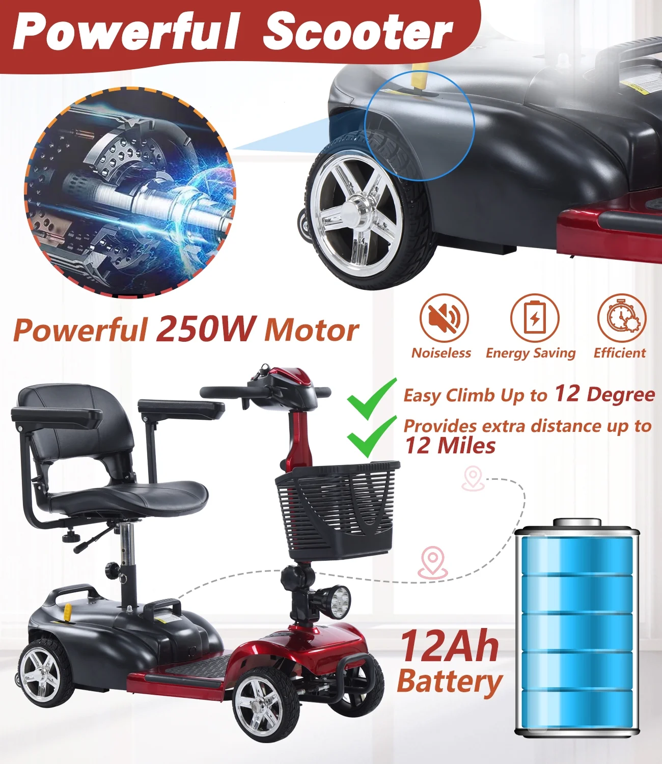 EazinGo 4 Wheel Mobility Scooter, Luxury Travel Scooter for Adults, Elderly Support 260Lbs - Womvr