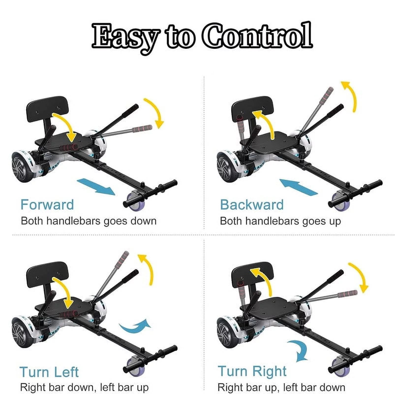 SISIGAD Hoverboard with Seat, 6.5 inch Hoverboard Go Kart Combo with Bluetooth Speaker & LED Lights for Kids Adults - Womvr