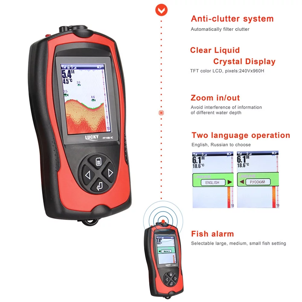 LUCKY FF1108-1CT Portable Fish Finder 100M/300FT Depth Fish Alarm Wired Fish Detector - Womvr