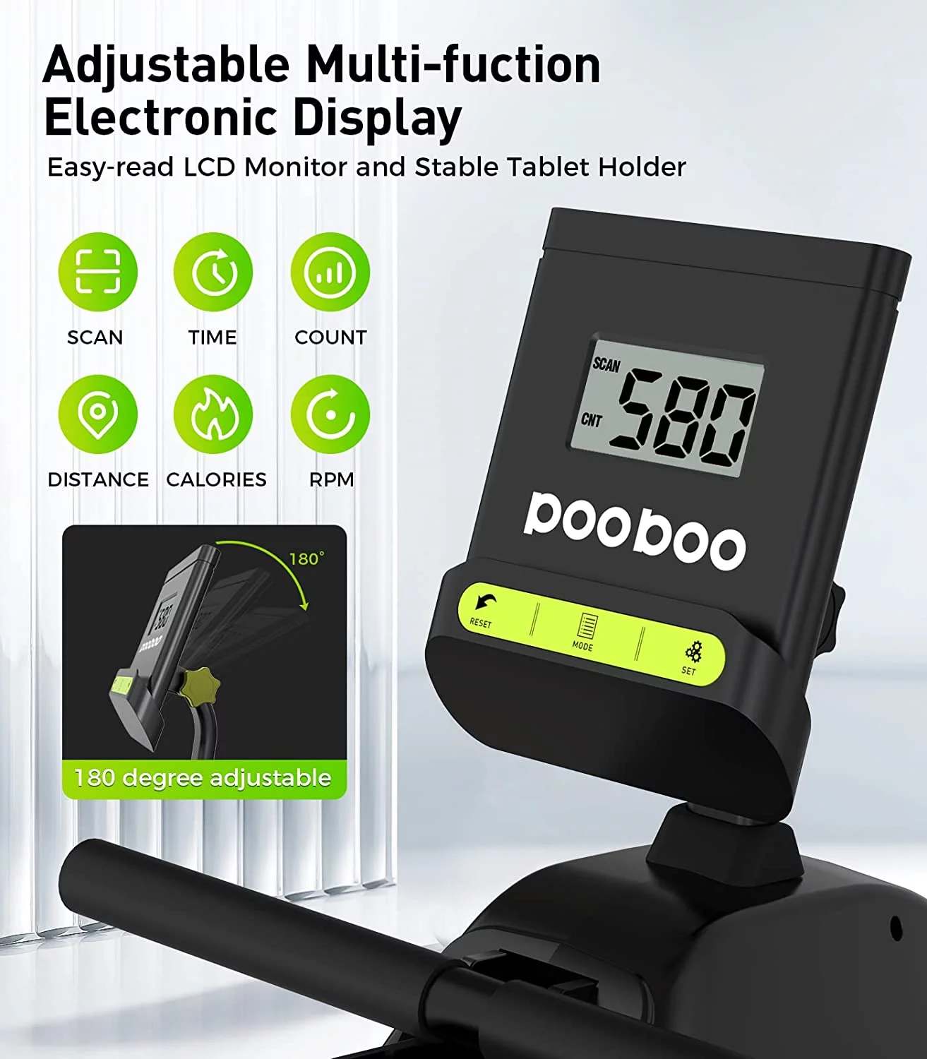 pooboo Rowing Machine Bluetooth 14 Levels Max 350 LBS Magnetic Rower with LCD Monitor, Tablet Holder, Upgraded Rowing Machines for Home use - Womvr