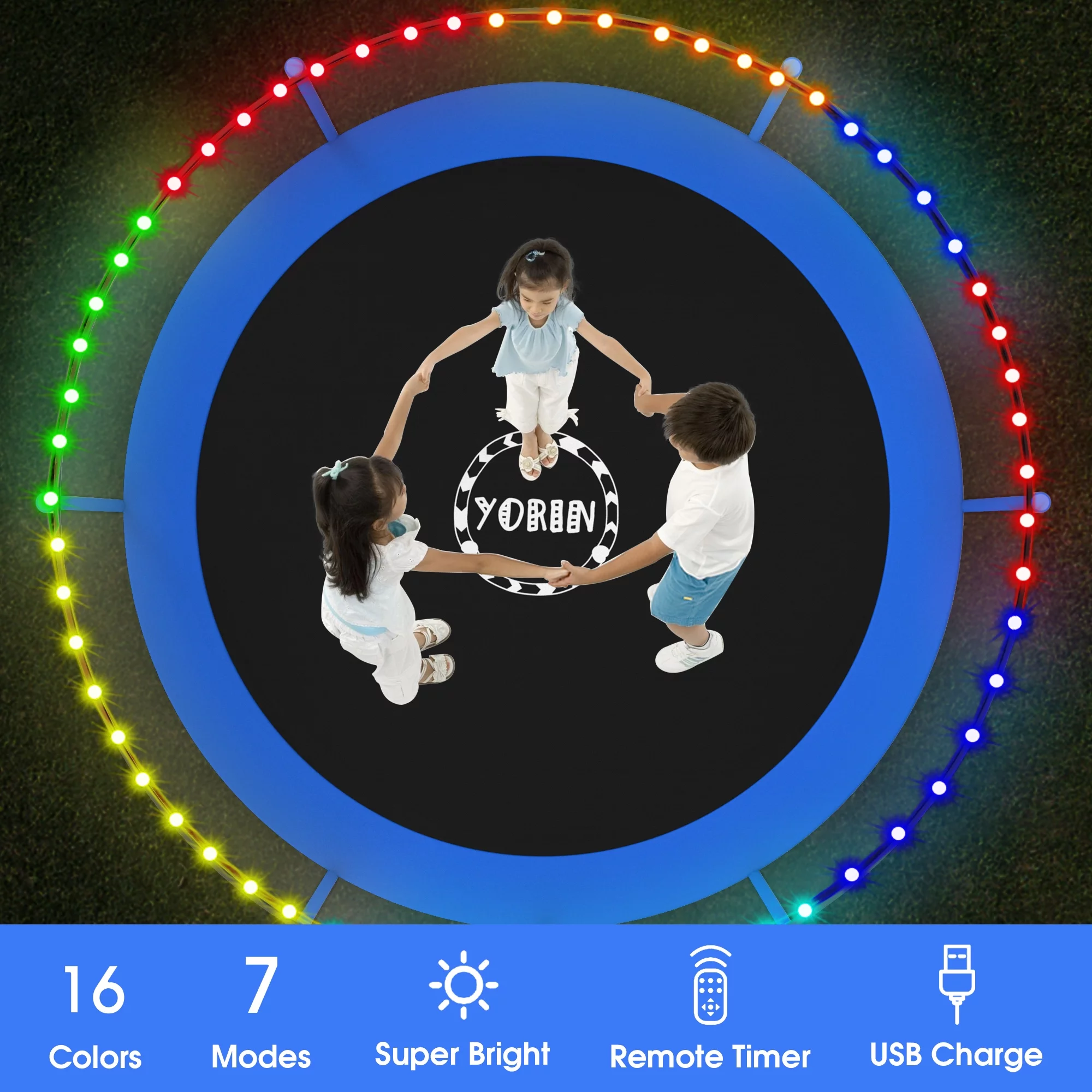 YORIN Trampoline for 2-3 Kids, 8 FT Trampoline for Adults with Enclosure Net, Ladder, Light, 800LBS Weight Capacity Outdoor Round Recreational Trampoline, Heavy Duty Trampoline - Womvr