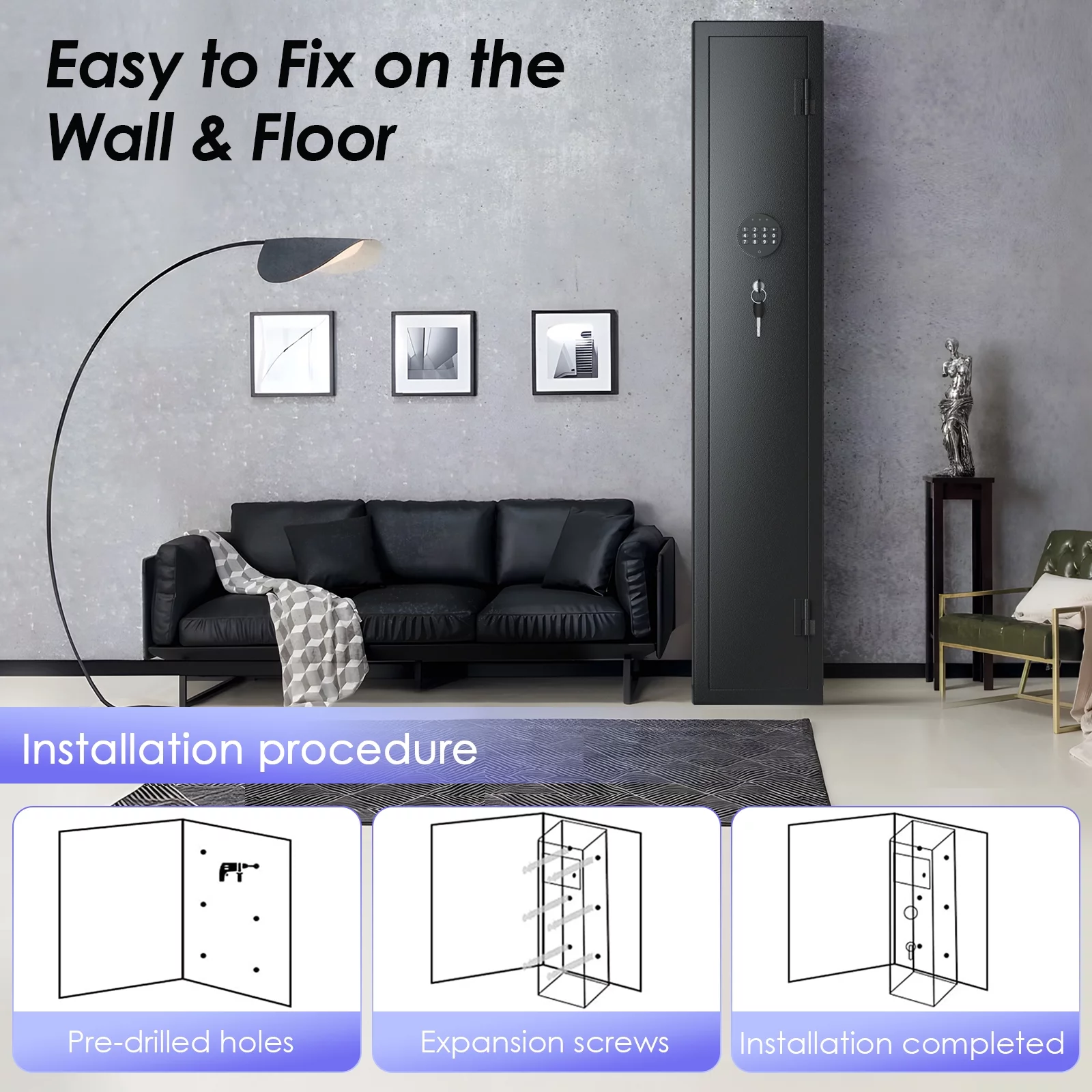 SRWTRCHRY Fingerprint 5-Gun Safe, 2s Quick Access Gun Cabinet with 2 Open Ways, Electronic Storage Cabinet for Rifles, Heavy-Duty Security Cabinet with Removable Shelf, 56''H - Womvr
