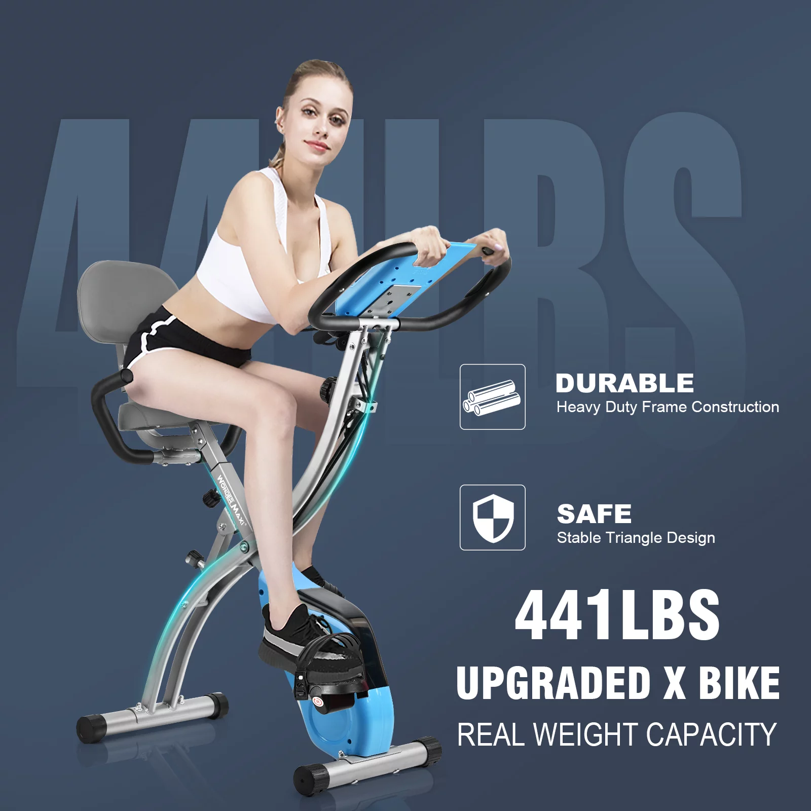 Wonder Maxi Exercise Bike Magnetic Fitness Cycle Folding Stationary Bike Indoor Home Use(White) - Womvr