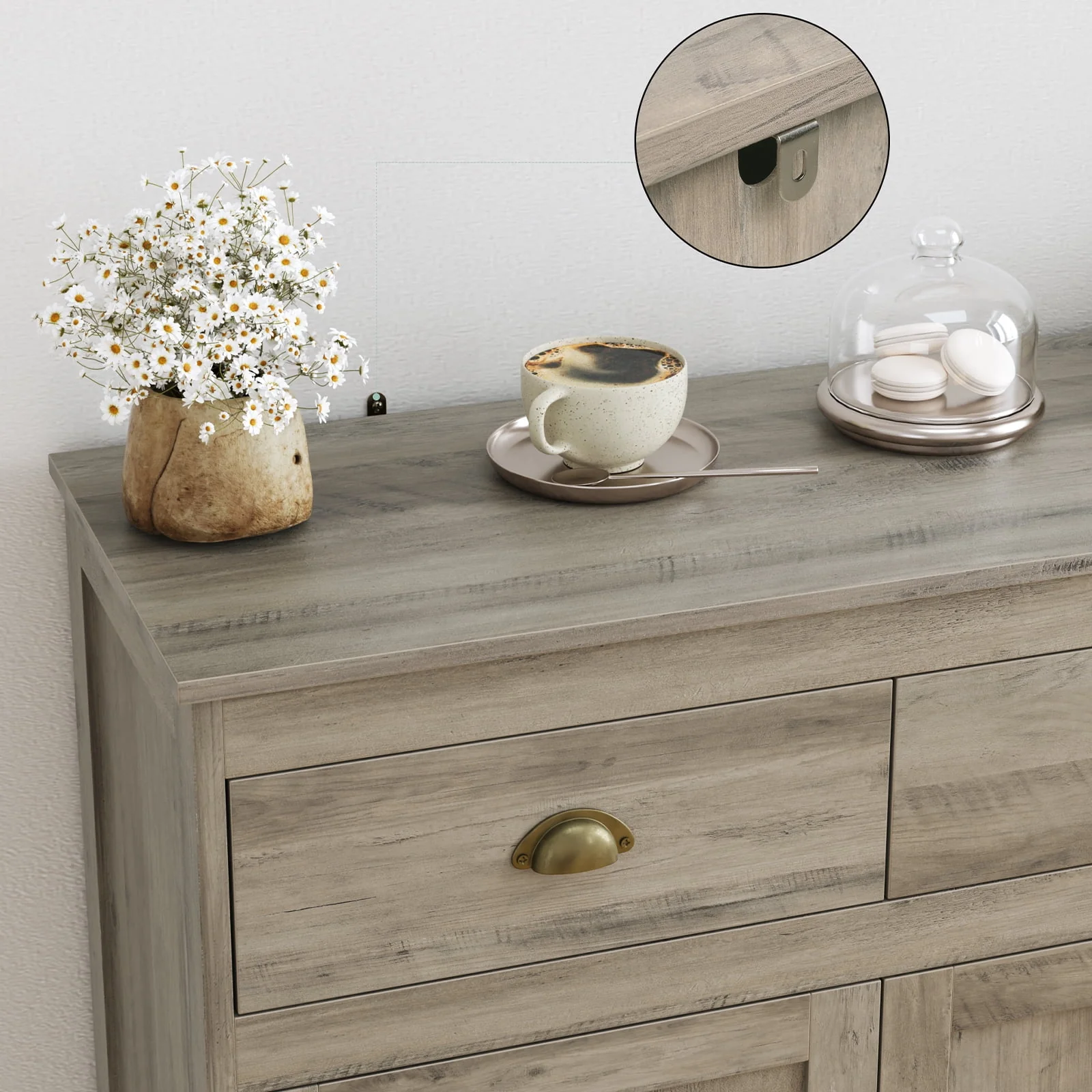 Homfa Sideboard Storage Cabinet with 3 Drawers & 3 Doors, 53.54'' Wide Buffet Cabinet for Dining Room, White - Womvr
