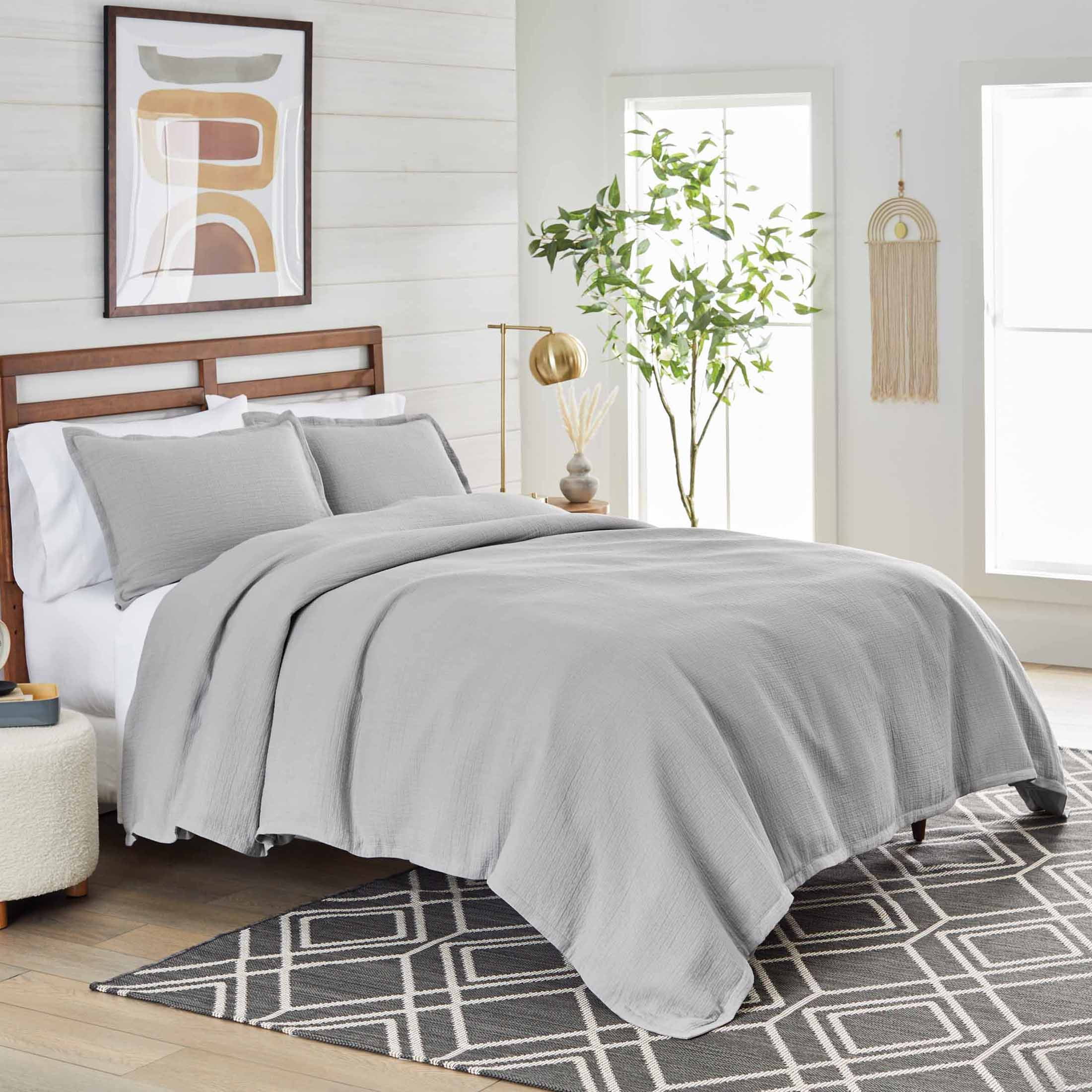 Better Homes & Gardens 3-Piece Sage Green Crinkled Gauze Duvet Set, Adult Full/Queen - Womvr