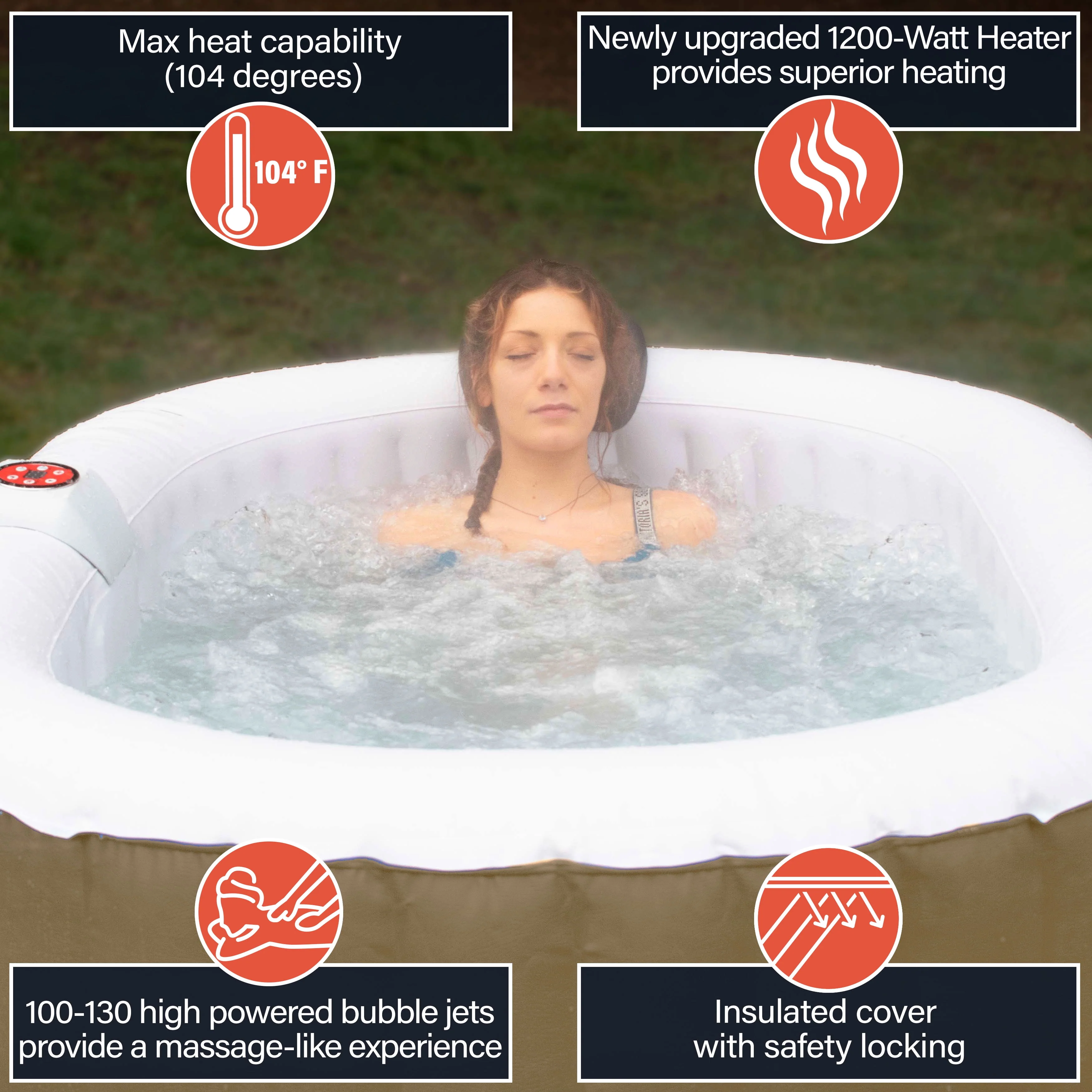 ALEKO 145 Gallon 2 Person Brown Oval Inflatable Jetted Hot Tub with Cover - Womvr