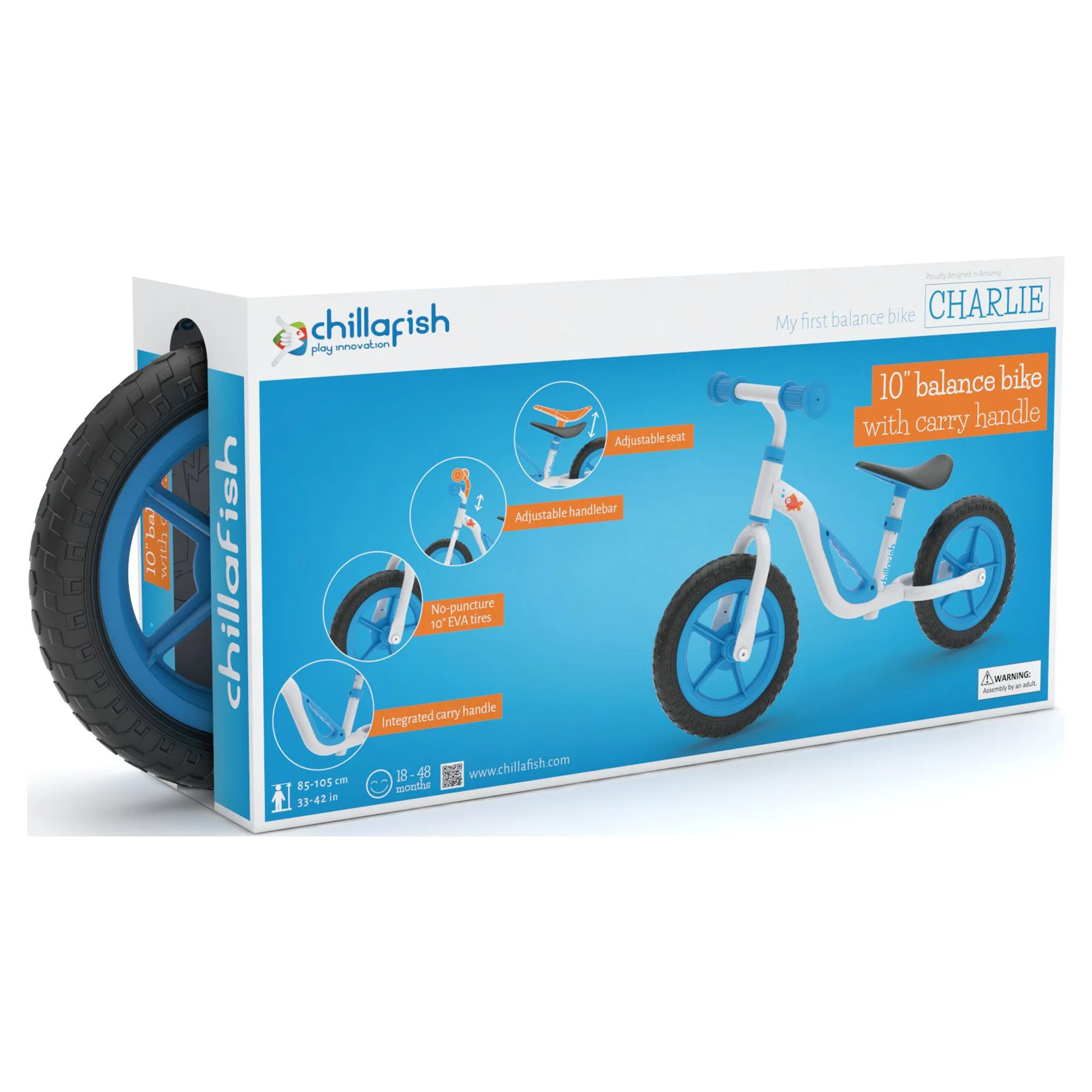 Chillafish Charlie lightweight toddler balance bike with carry handle, adjustable seat and handlebar, puncture-proof 10-inch wheels, for kids 18-48 months, Red - Womvr