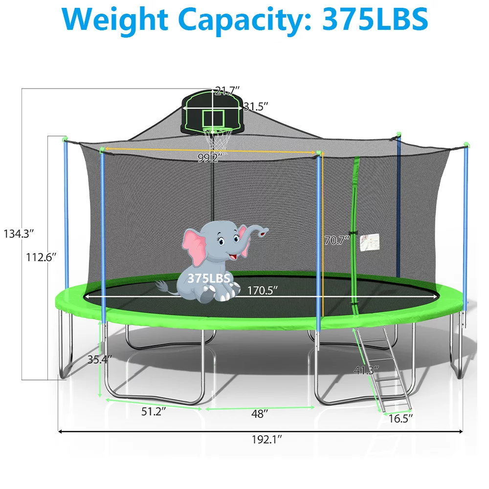 SEGMART 14FT Blue Trampoline for Kids with Basketball Hoop and Enclosure Net/Ladder, Blue - Womvr