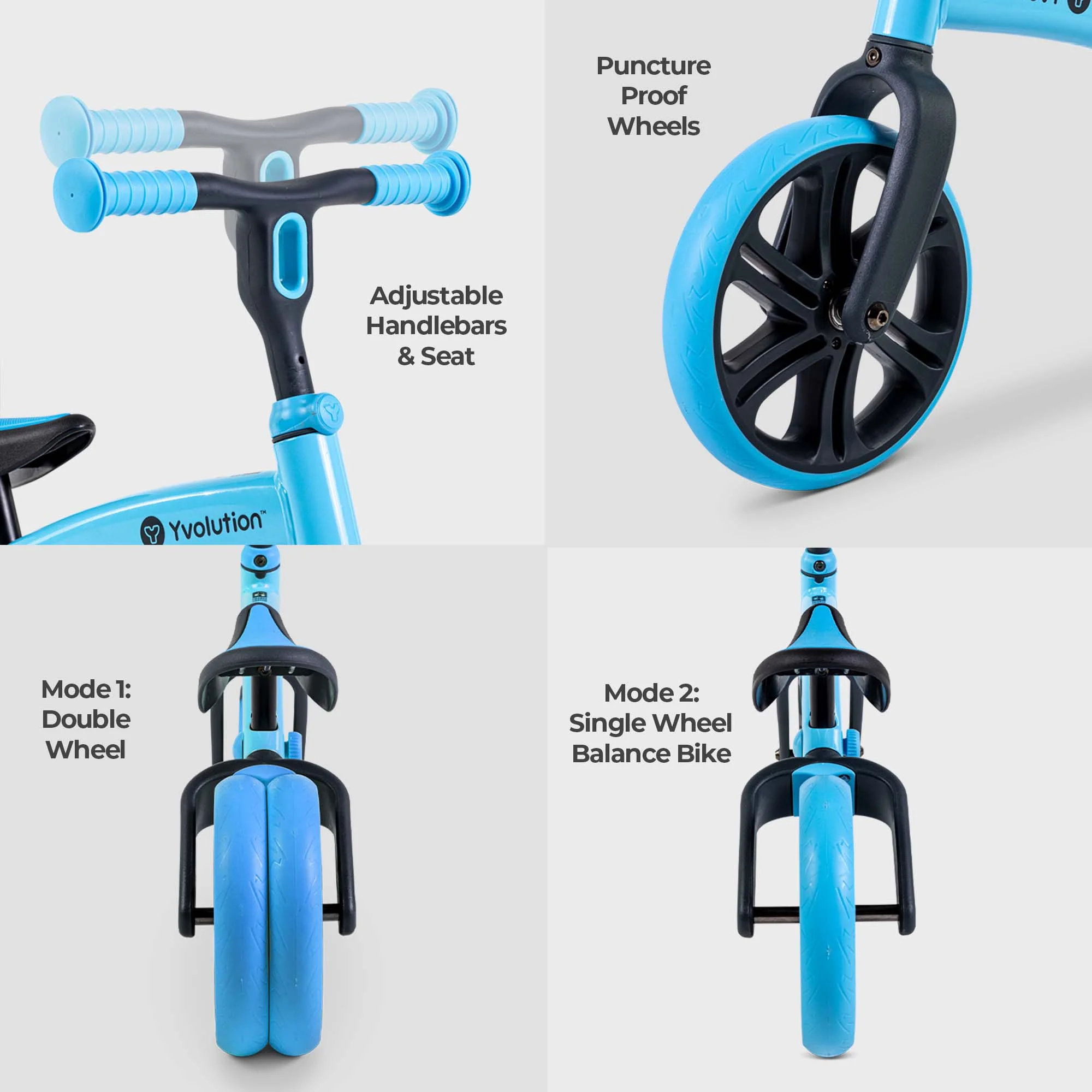 Yvolution Toddler Balance Bike 9'' Wheel (Blue) Boys and Girls, 18 Months to 3 Years Old - Womvr