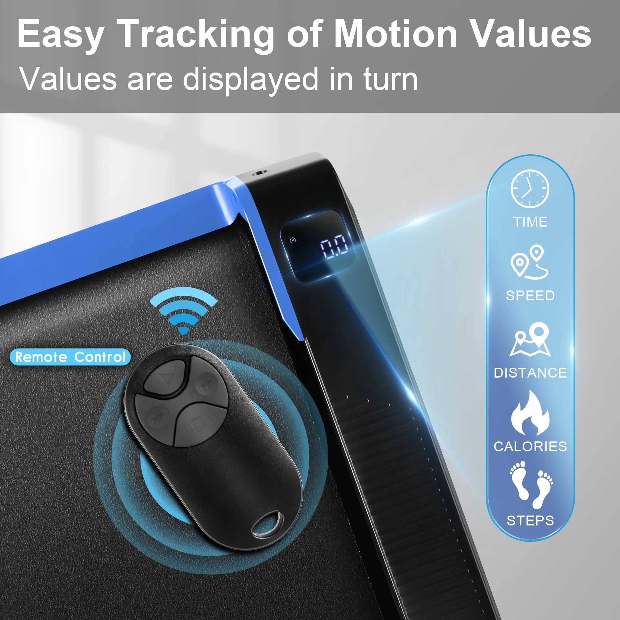 Tikmboex Walking Pad Treadmill with 5% Incline, 2.5HP Under Desk Treadmil with Remote and Unique Lamp Strip Design for Walking Running, Black & Blue 300 Lbs Capacity - Womvr