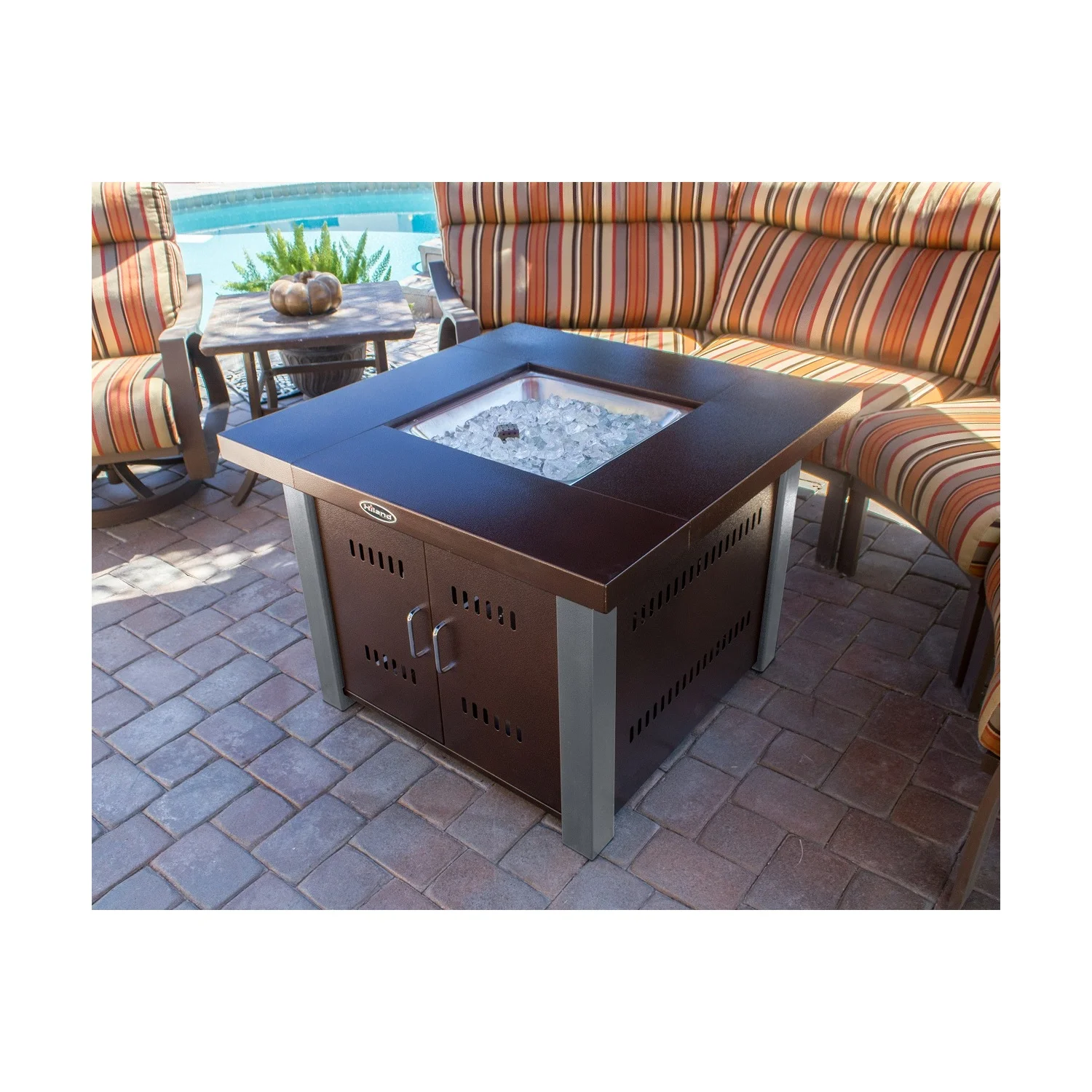 AZ Patio Heaters Propane Fire Pit Hammered Bronze and Stainless Steel Finish - Womvr